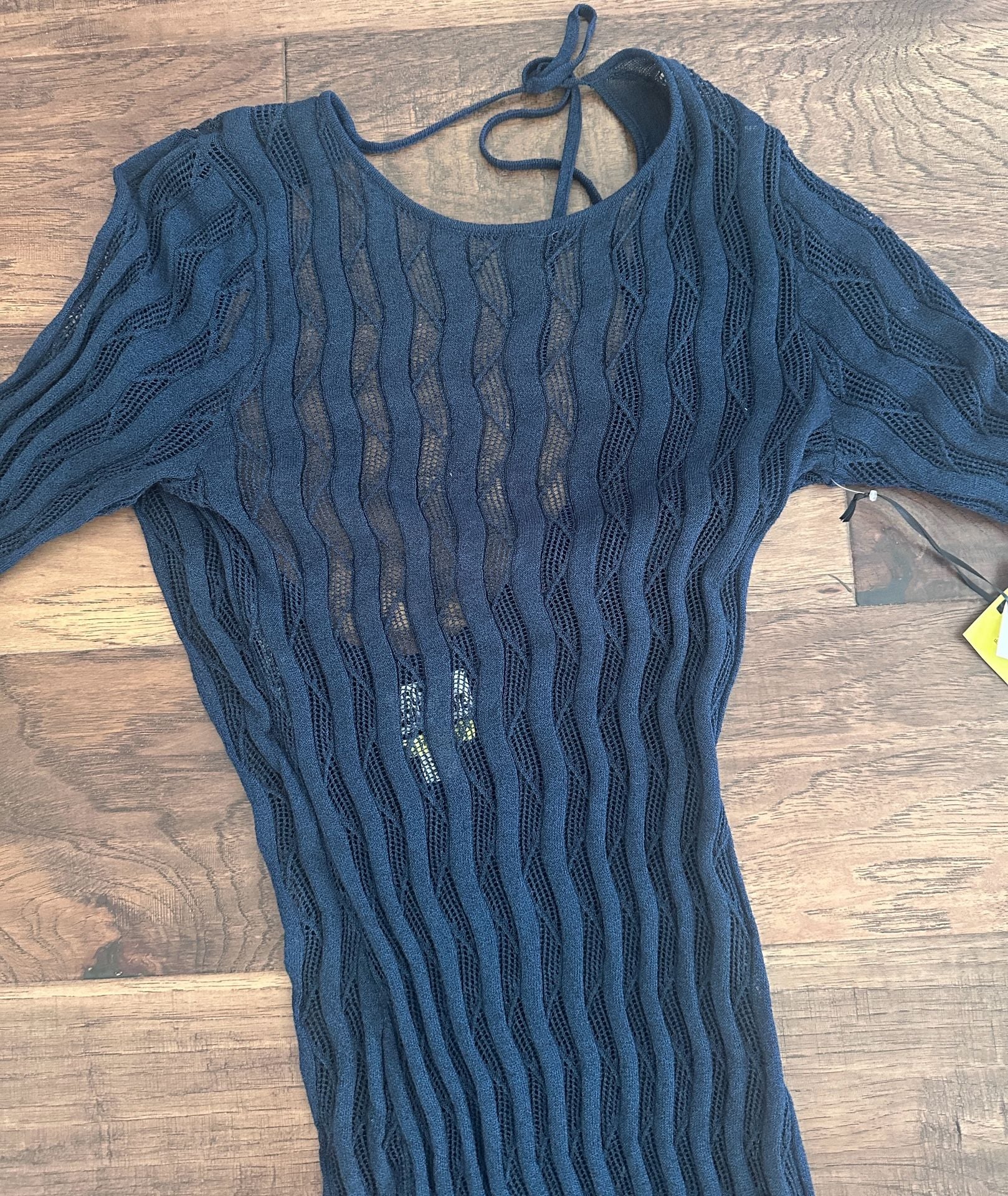 Future Collective Open Stitch Maxi Dress Blue Long Sleeve XL 6