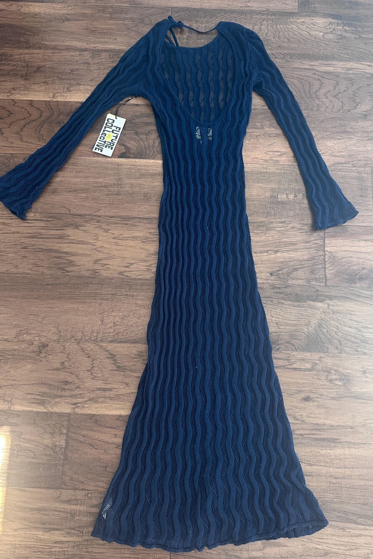 Future Collective Open Stitch Maxi Dress Blue Long Sleeve XL 8