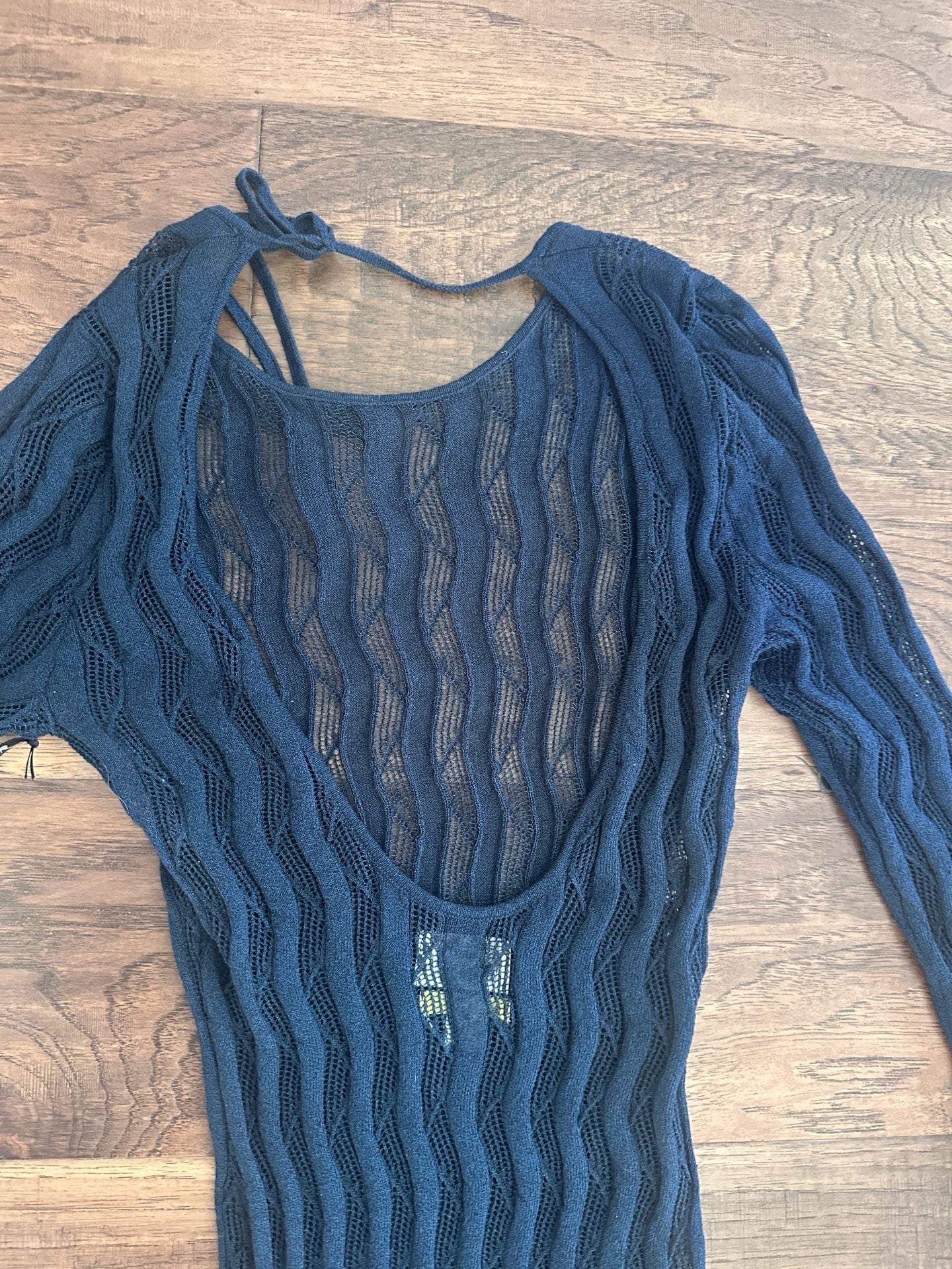 Future Collective Open Stitch Maxi Dress Blue Long Sleeve XL 9