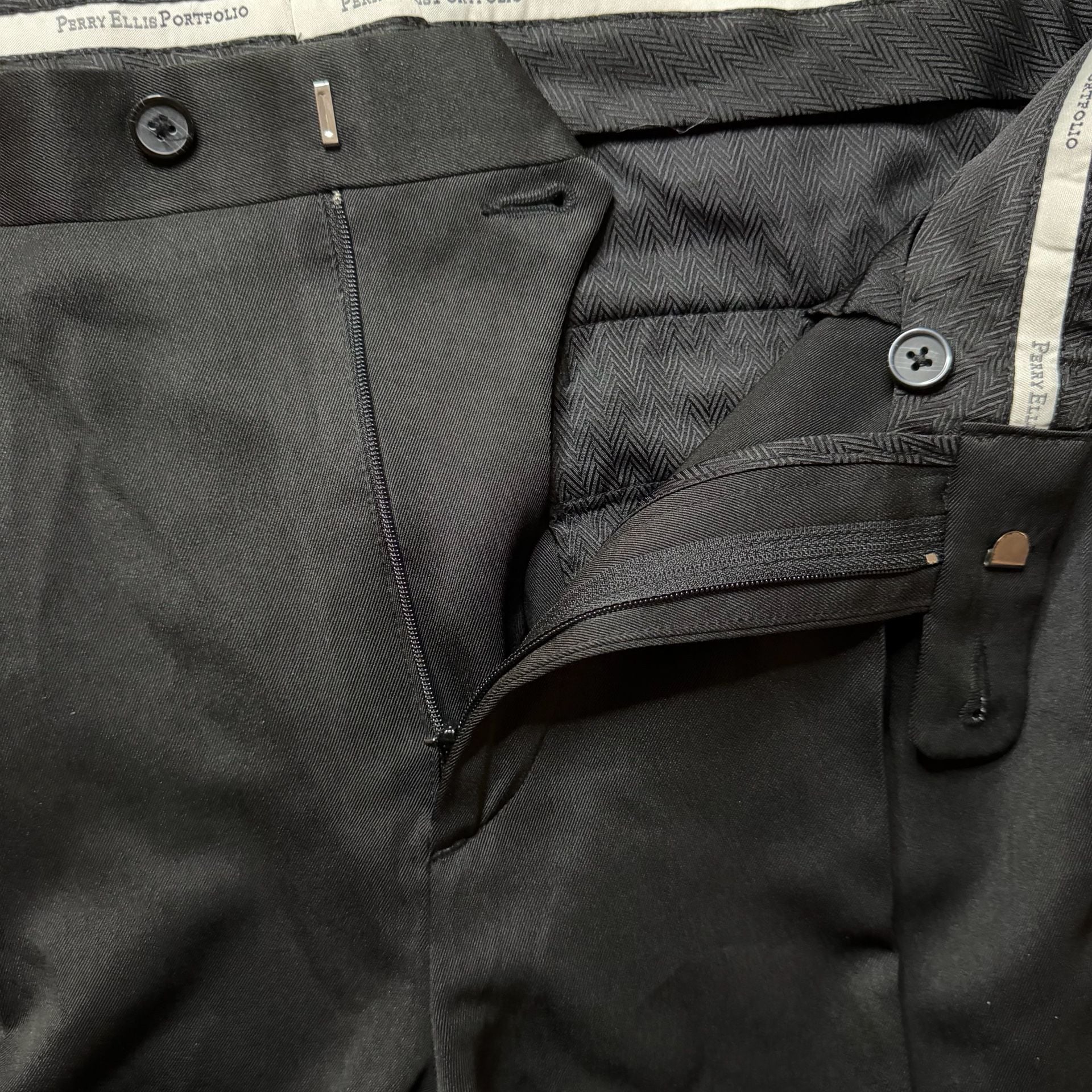 Perry Ellis Portfolio Dress Pants 34x30 Black Pleated Polyester 3