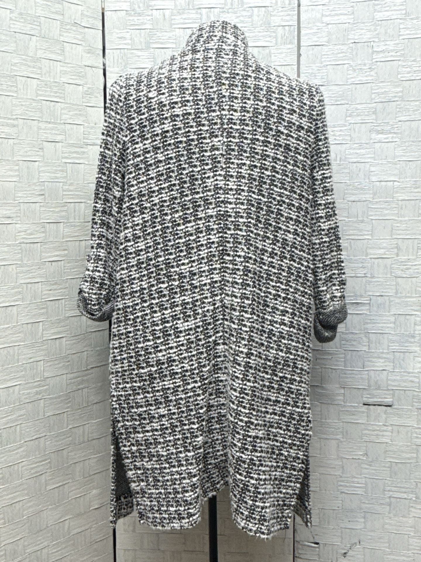 Odyssey & Parker Black White Tweed Cardigan Coat Size S 3