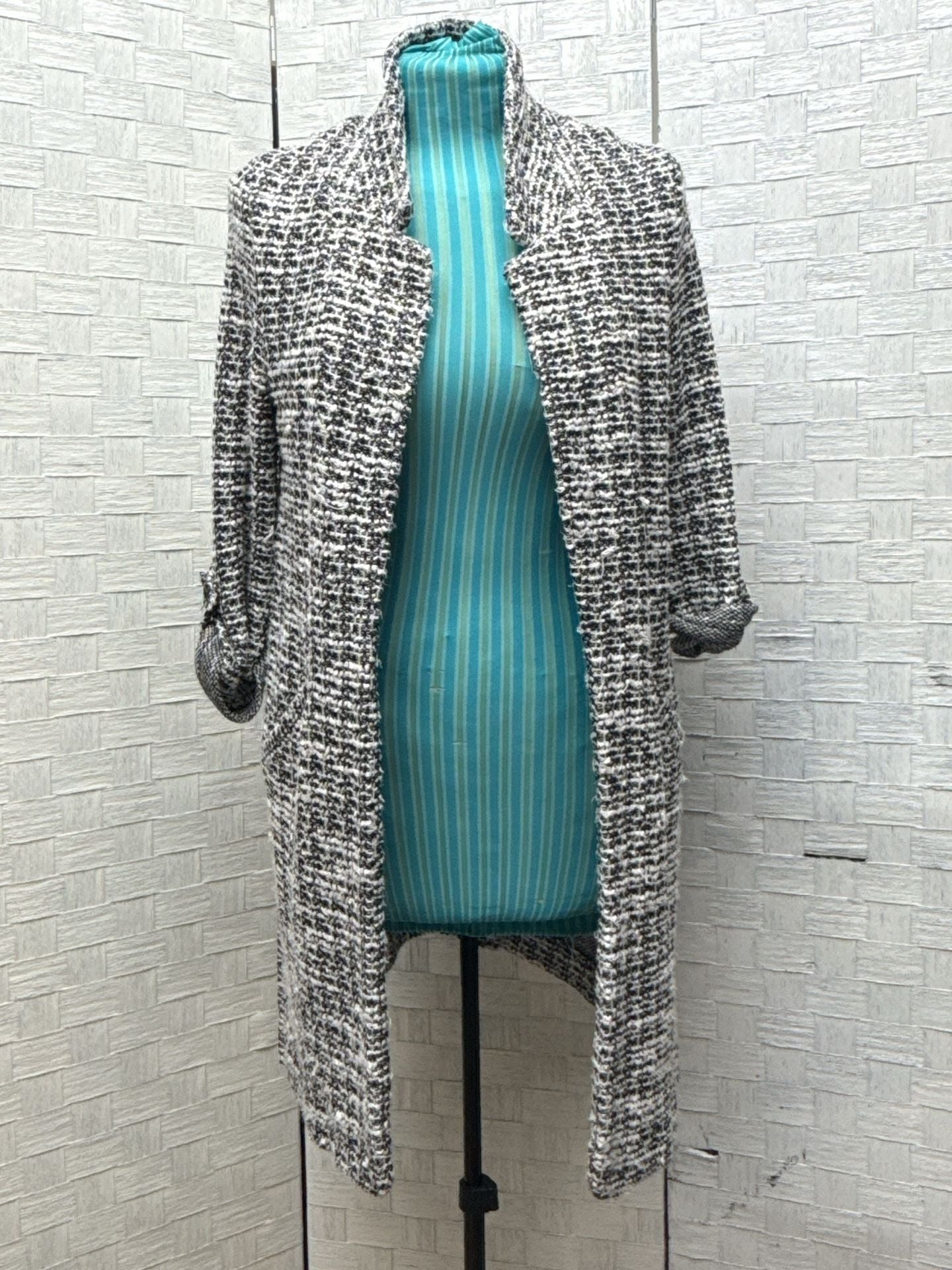 Odyssey & Parker Black White Tweed Cardigan Coat Size S 2