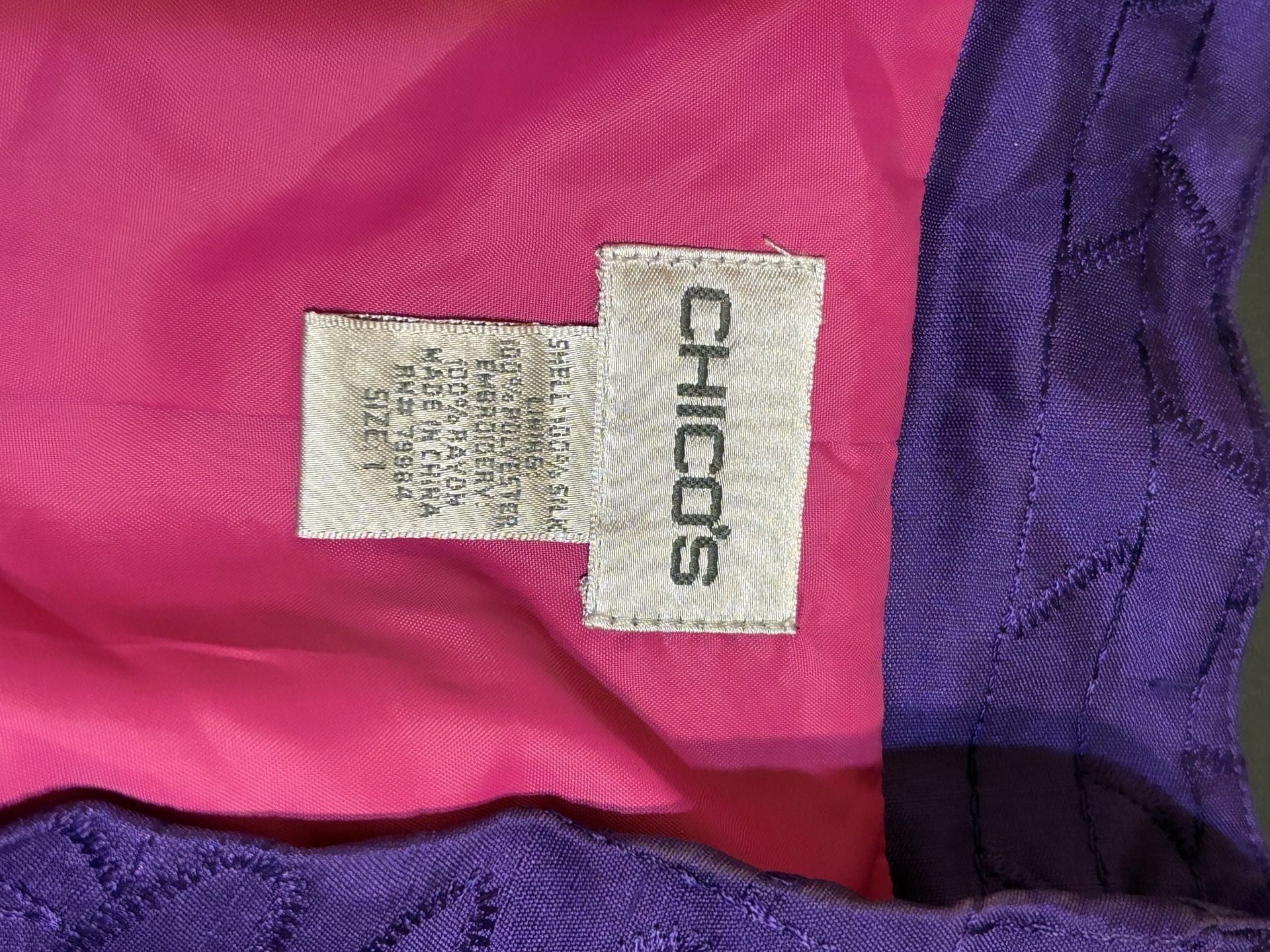 Chico's Silk Blazer Size 1 Purple Textured Open Front Jacket 3