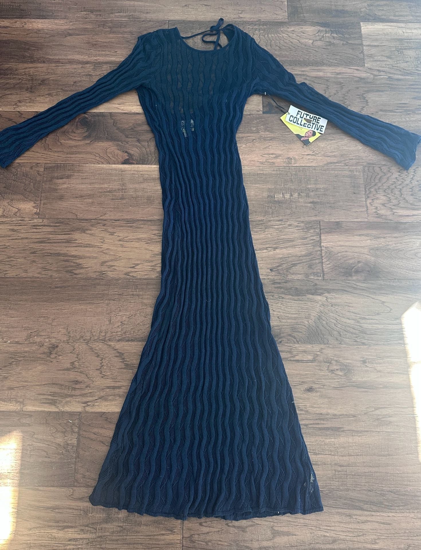 Future Collective Open Stitch Maxi Dress Blue Long Sleeve XL 5