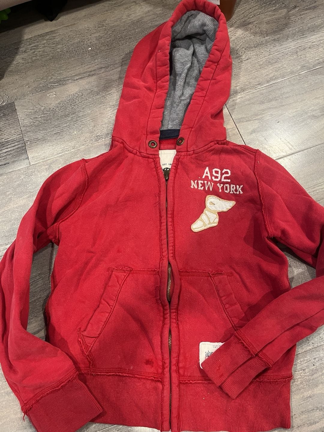 Abercrombie & Fitch Full Zip Hoodie Size Small Red Thermal Lined A92 1