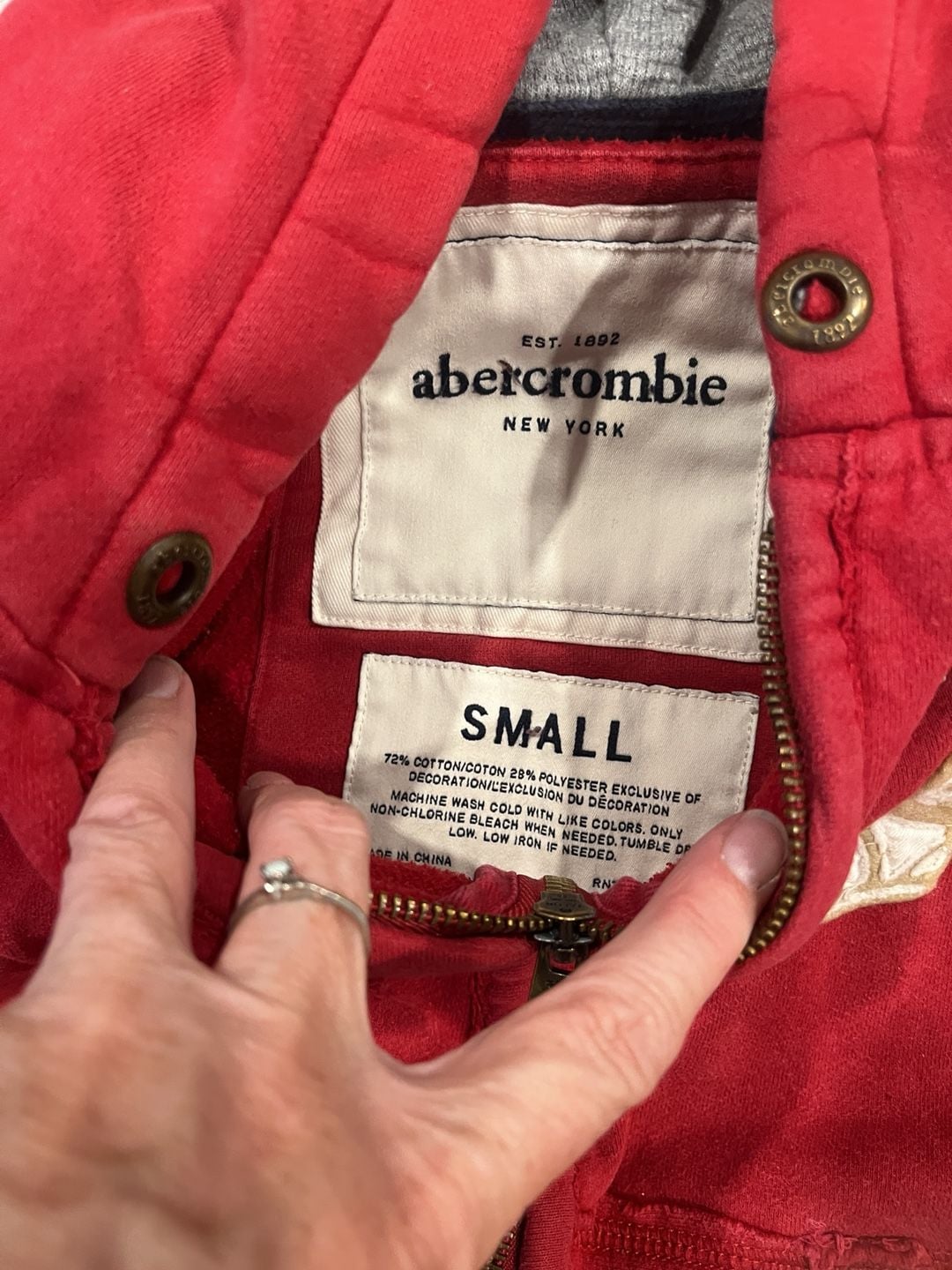Abercrombie & Fitch Full Zip Hoodie Size Small Red Thermal Lined A92 4