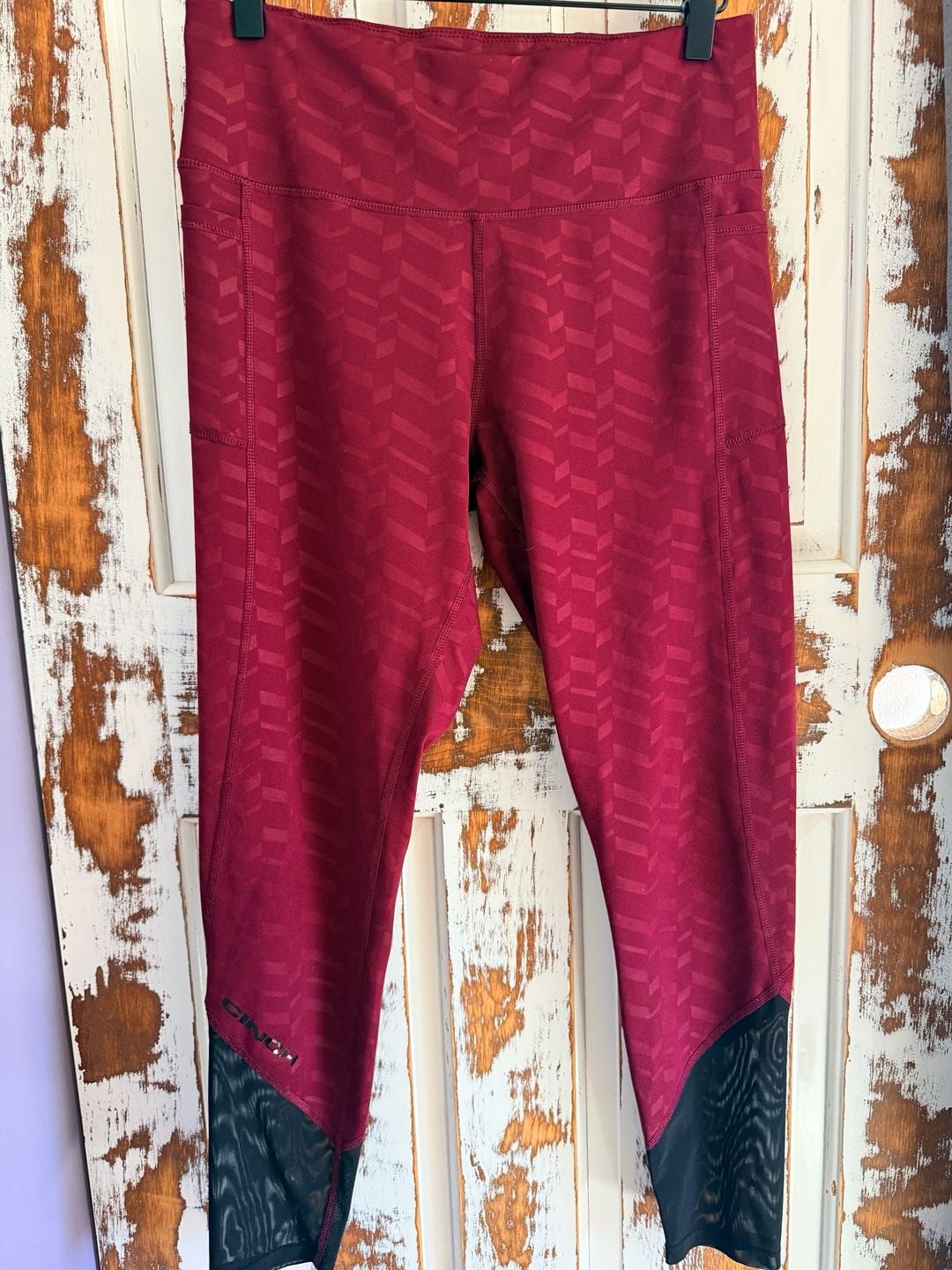 Cinch Women’s Active Leggings Size Medium Burgundy Geo Mesh Trim Equestrian 2