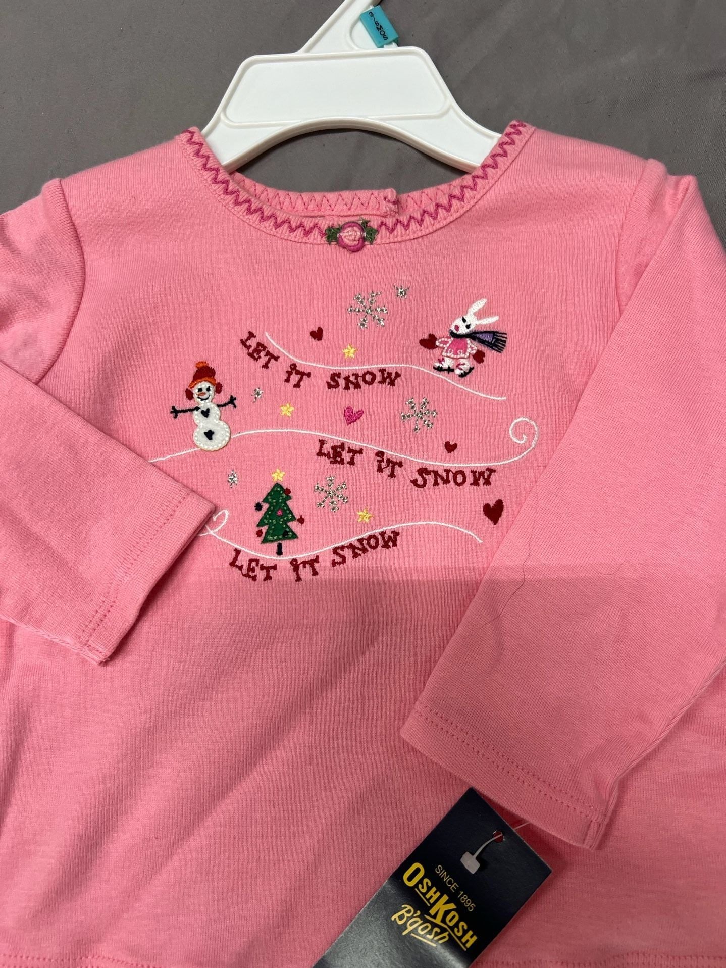OshKosh B'Gosh Pink Let It Snow Long Sleeve Holiday Tee 3/6 months baby top 4