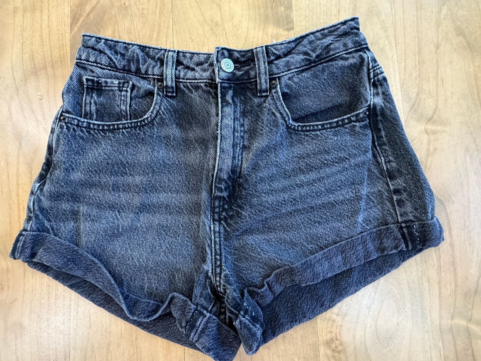 PacSun Denim Shorts Size 25 Black Rolled Cuff 2