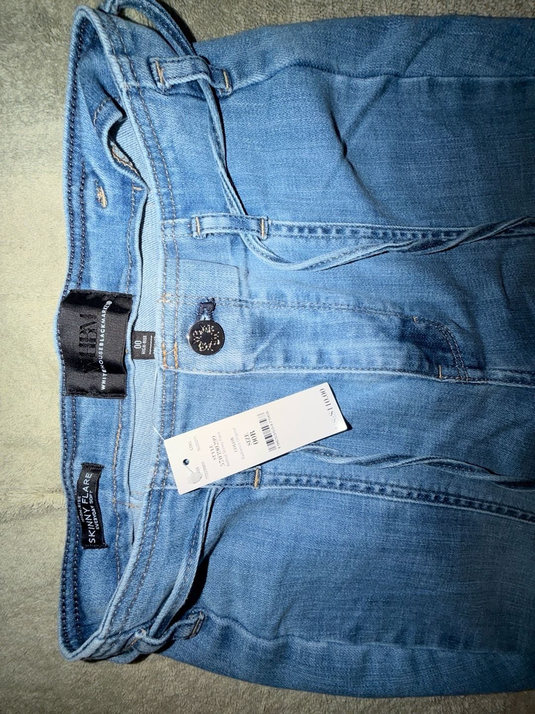 White House Black Market Belted Skinny Flare Jeans Size 00 Blue Denim 3