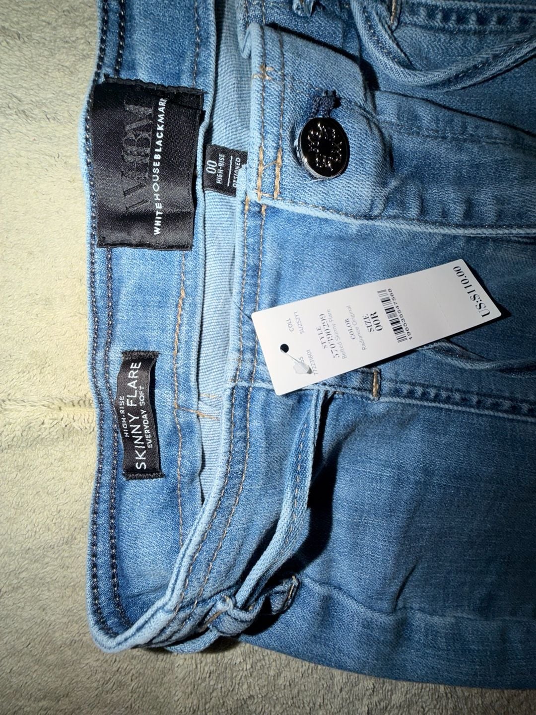 White House Black Market Belted Skinny Flare Jeans Size 00 Blue Denim 4