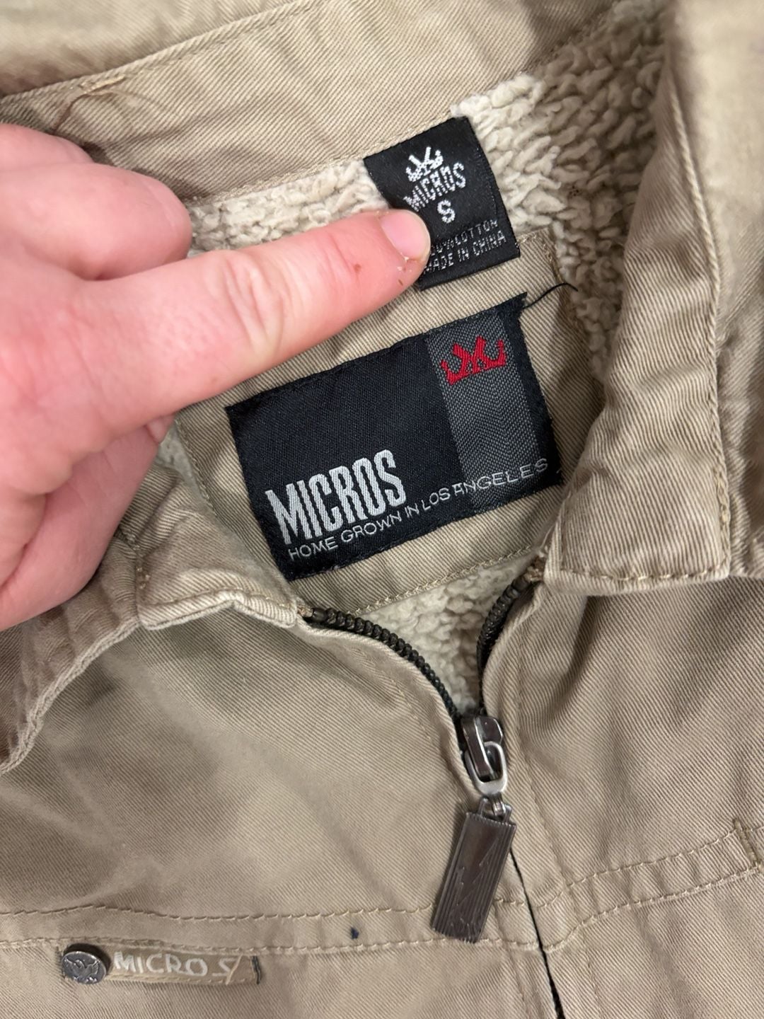 Micros Jacket Size S Tan Sherpa Lined Full Zip Cotton 3