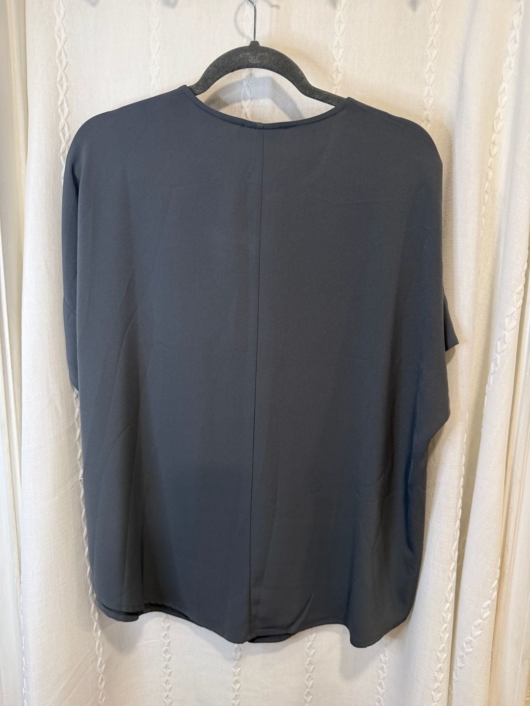 Zenana Women’s Large Gray V-Neck Blouse Short Sleeve Oversized Tunic Top 3