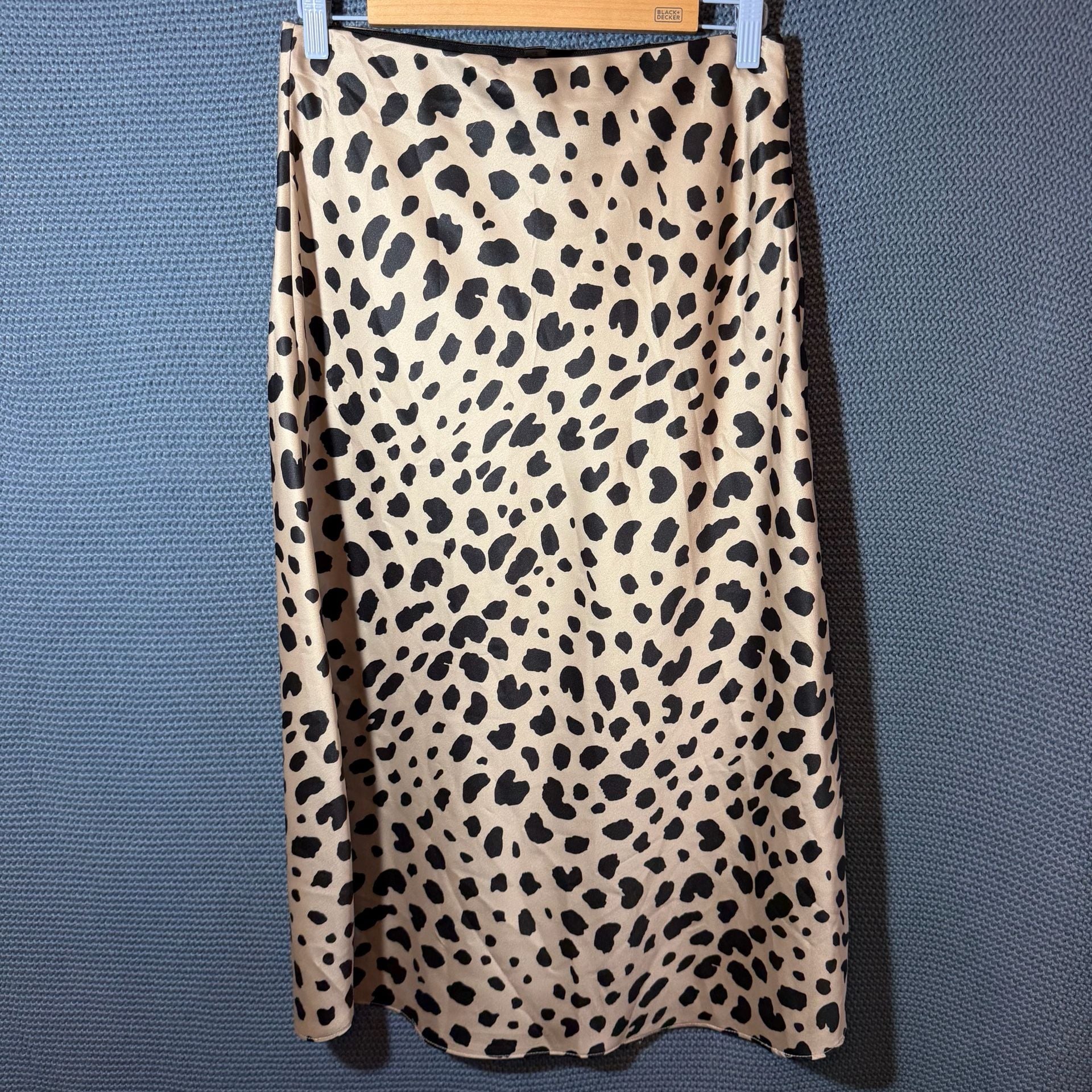 Aqua Leopard Print Midi Skirt Size L Animal Print Polyester Slip 2