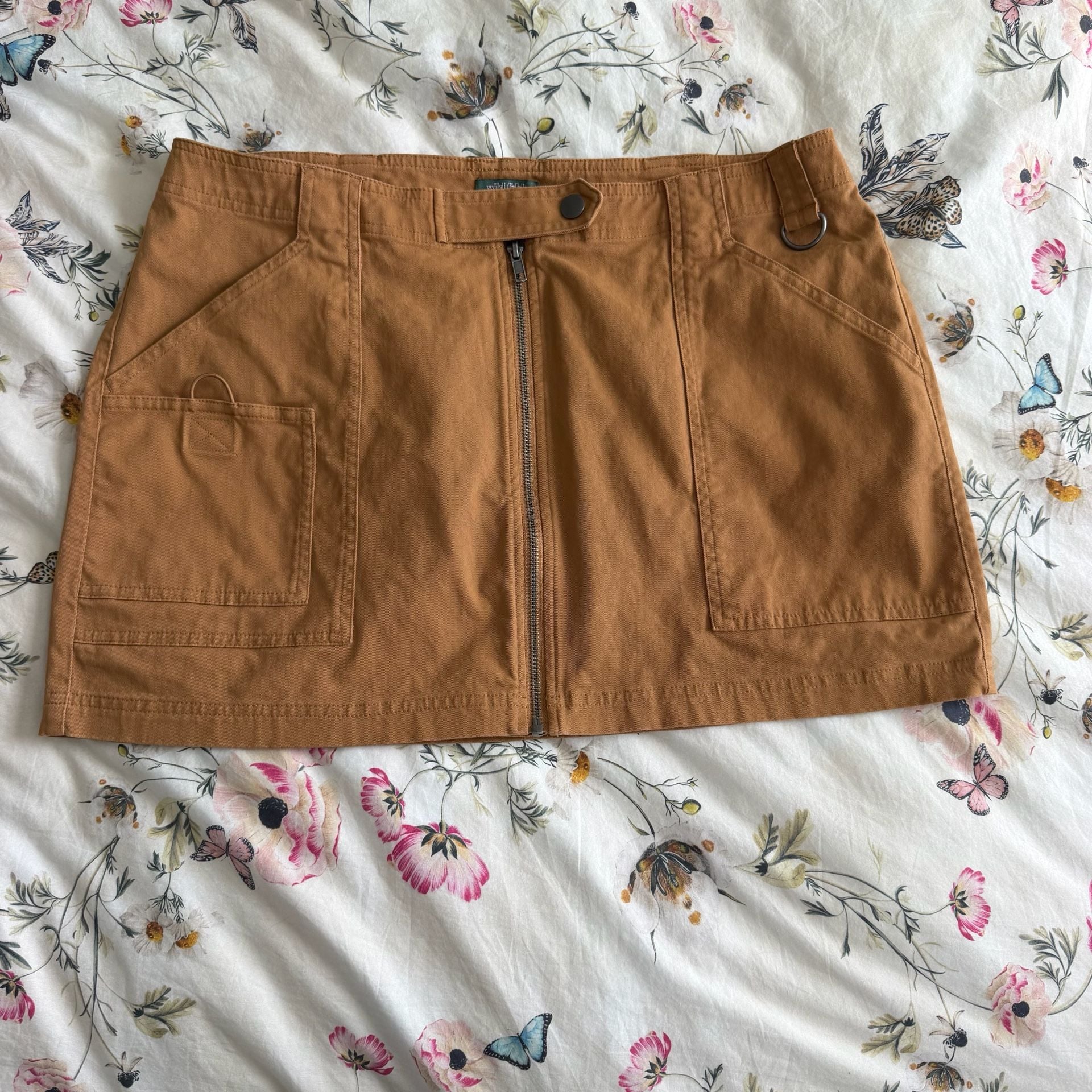 Wild Fable Brown Cargo Utility Zip Front Skirt Size 8 2