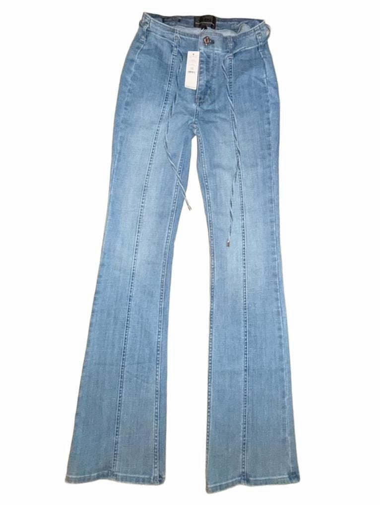 White House Black Market Belted Skinny Flare Jeans Size 00 Blue Denim 2