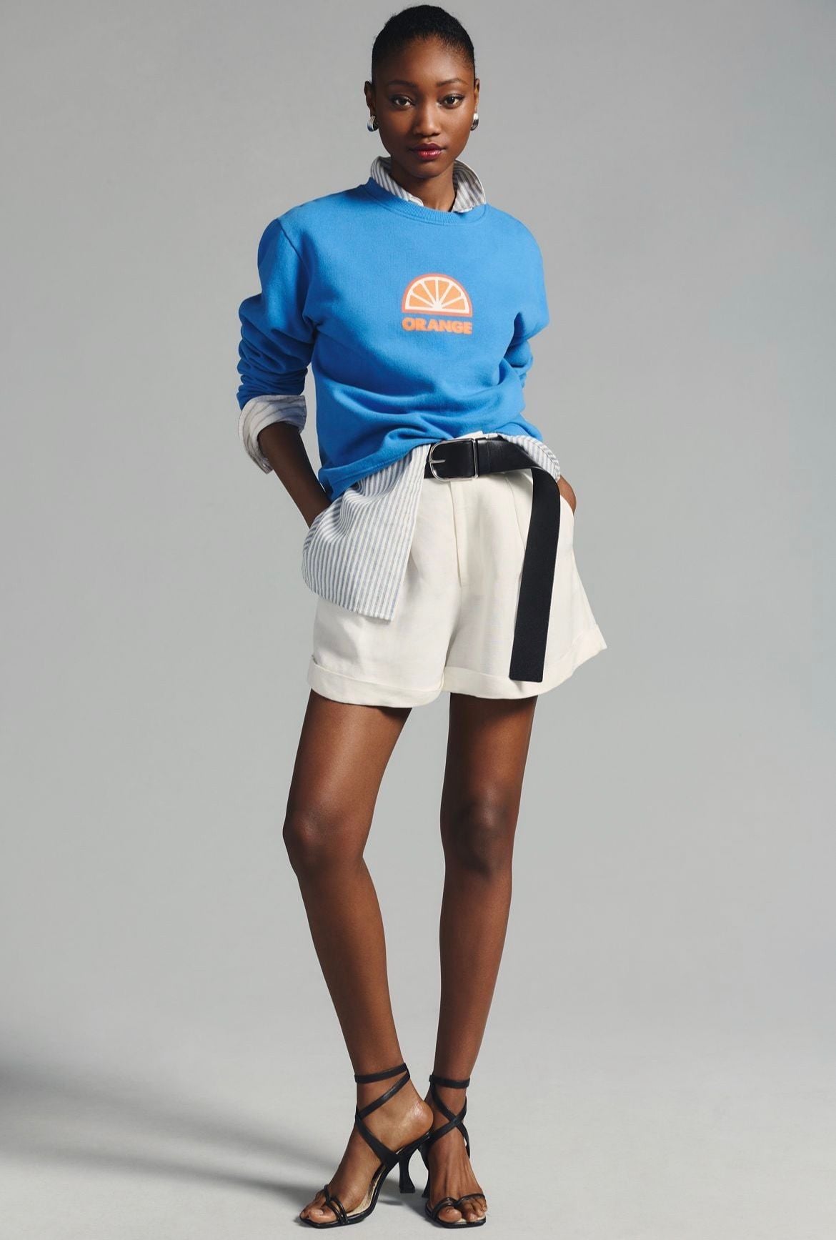 KULE Orange Graphic Sweatshirt Size XS Blue Pullover 17