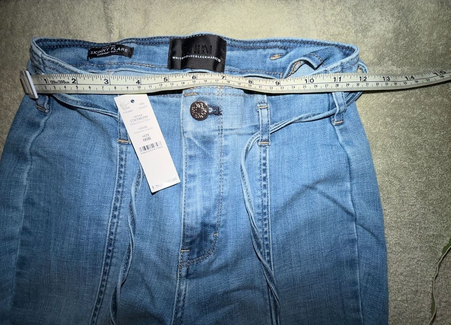 White House Black Market Belted Skinny Flare Jeans Size 00 Blue Denim 5