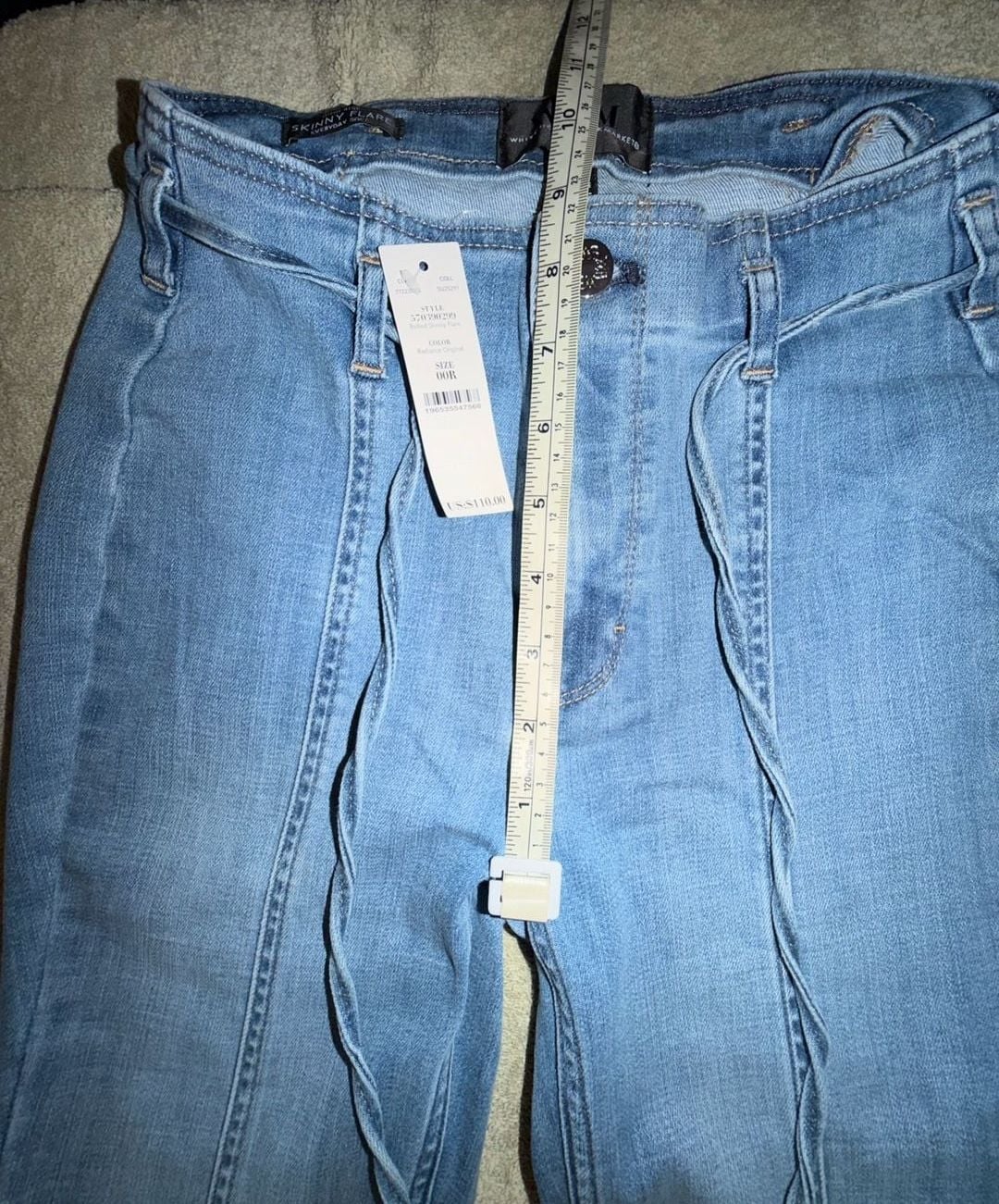 White House Black Market Belted Skinny Flare Jeans Size 00 Blue Denim 6