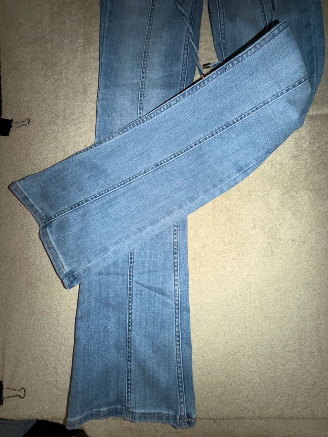 White House Black Market Belted Skinny Flare Jeans Size 00 Blue Denim 7