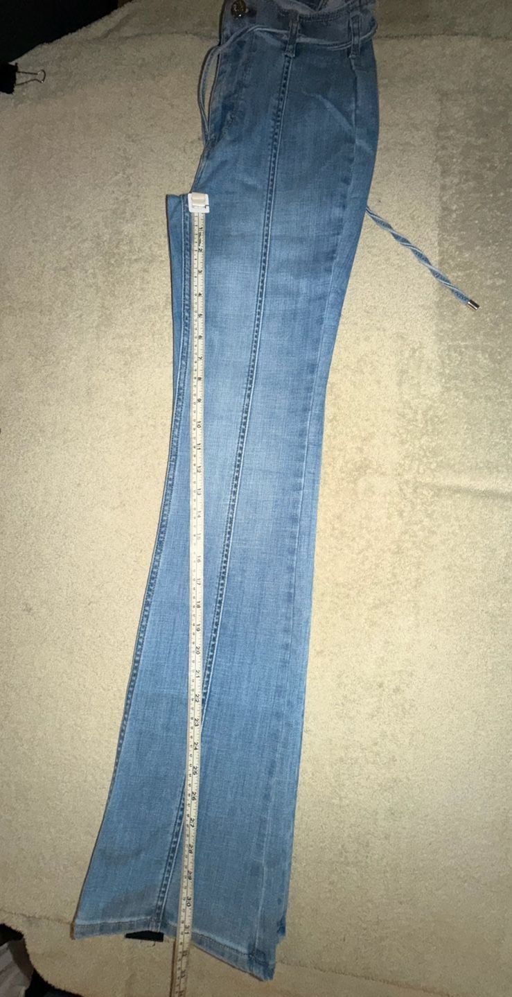 White House Black Market Belted Skinny Flare Jeans Size 00 Blue Denim 10