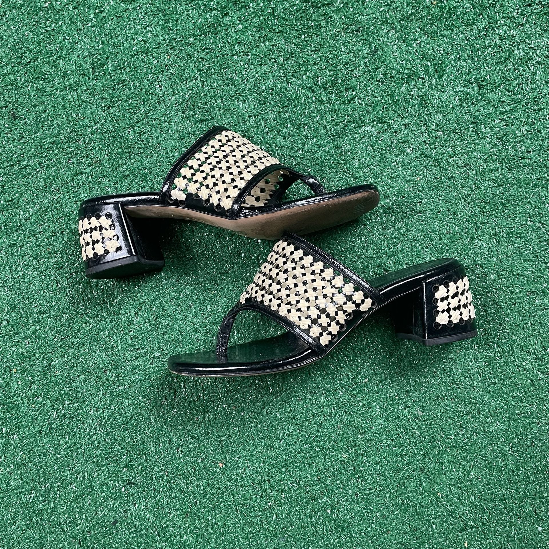 Tory Burch Woven Raffia Heeled Sandals Size 9M Black 2