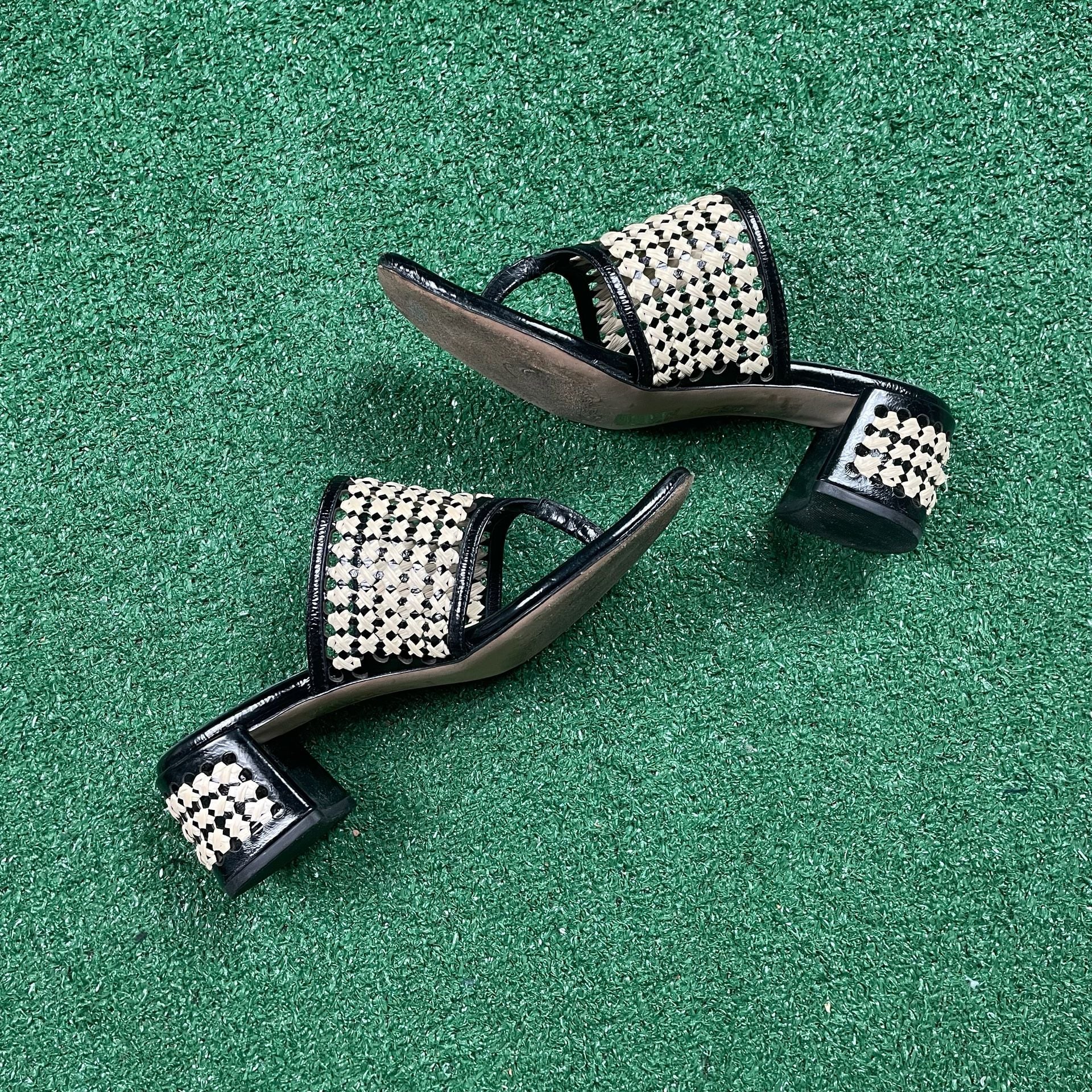 Tory Burch Woven Raffia Heeled Sandals Size 9M Black 3