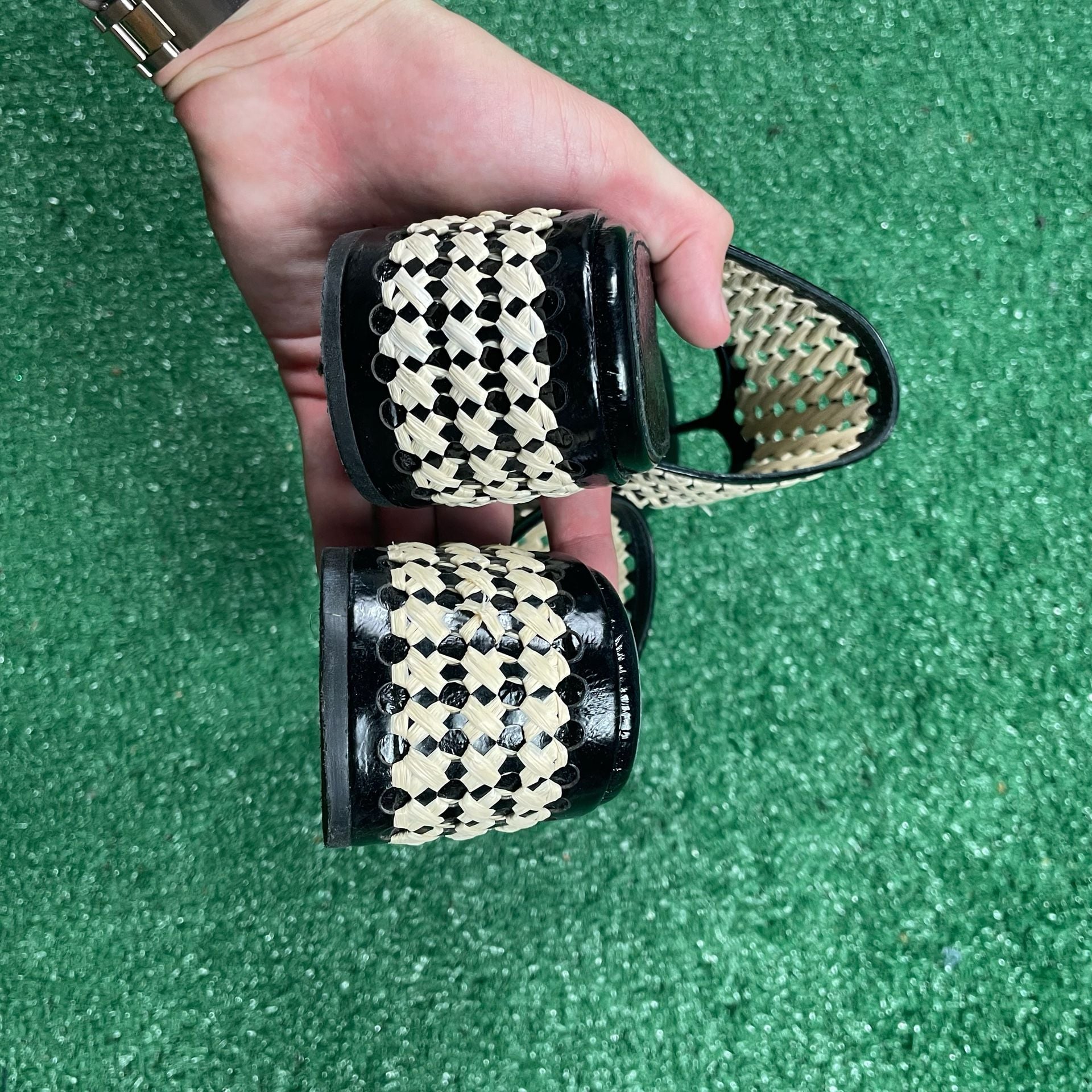Tory Burch Woven Raffia Heeled Sandals Size 9M Black 9
