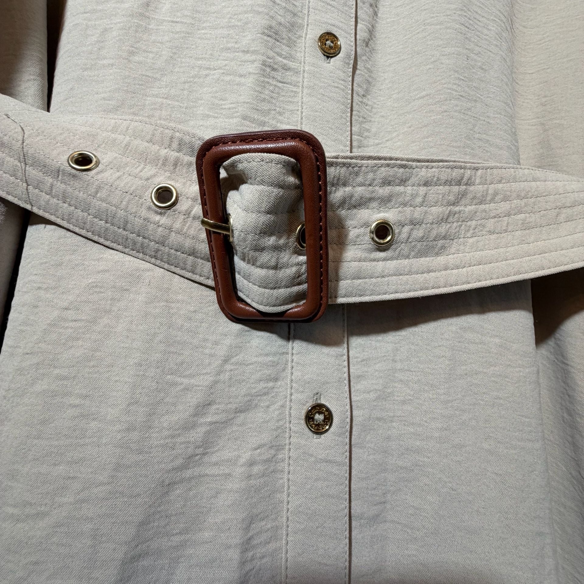 Calvin Klein Utility Shirt Dress Size M Beige Long Sleeve Belted 3