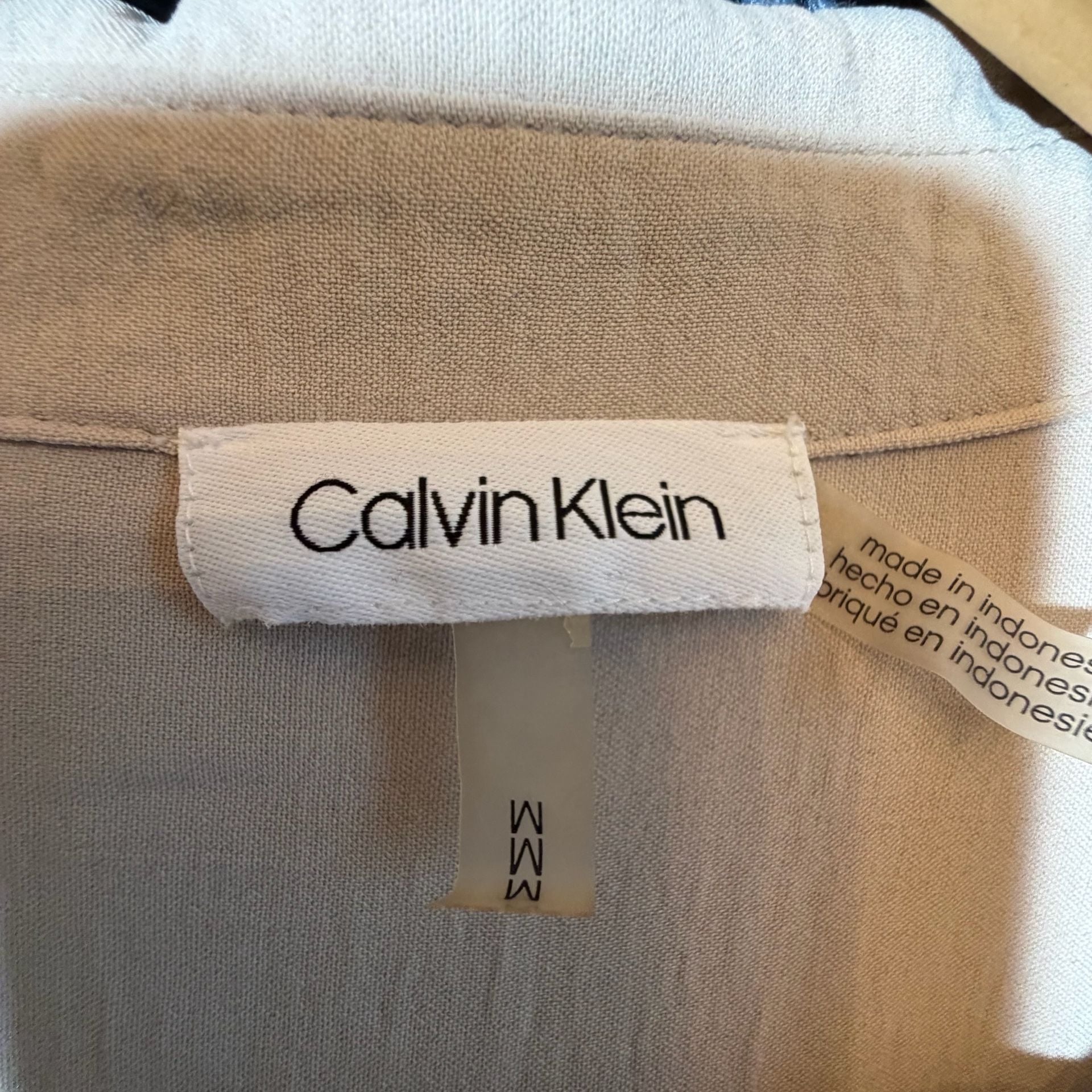Calvin Klein Utility Shirt Dress Size M Beige Long Sleeve Belted 5