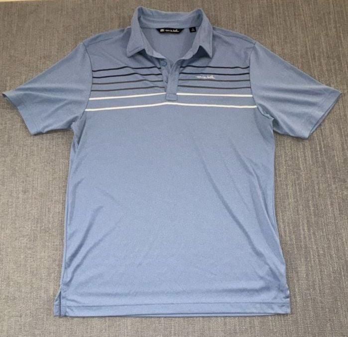 TravisMathew Coto Performance Chest Stripe Polo Size M Blue Golf 2