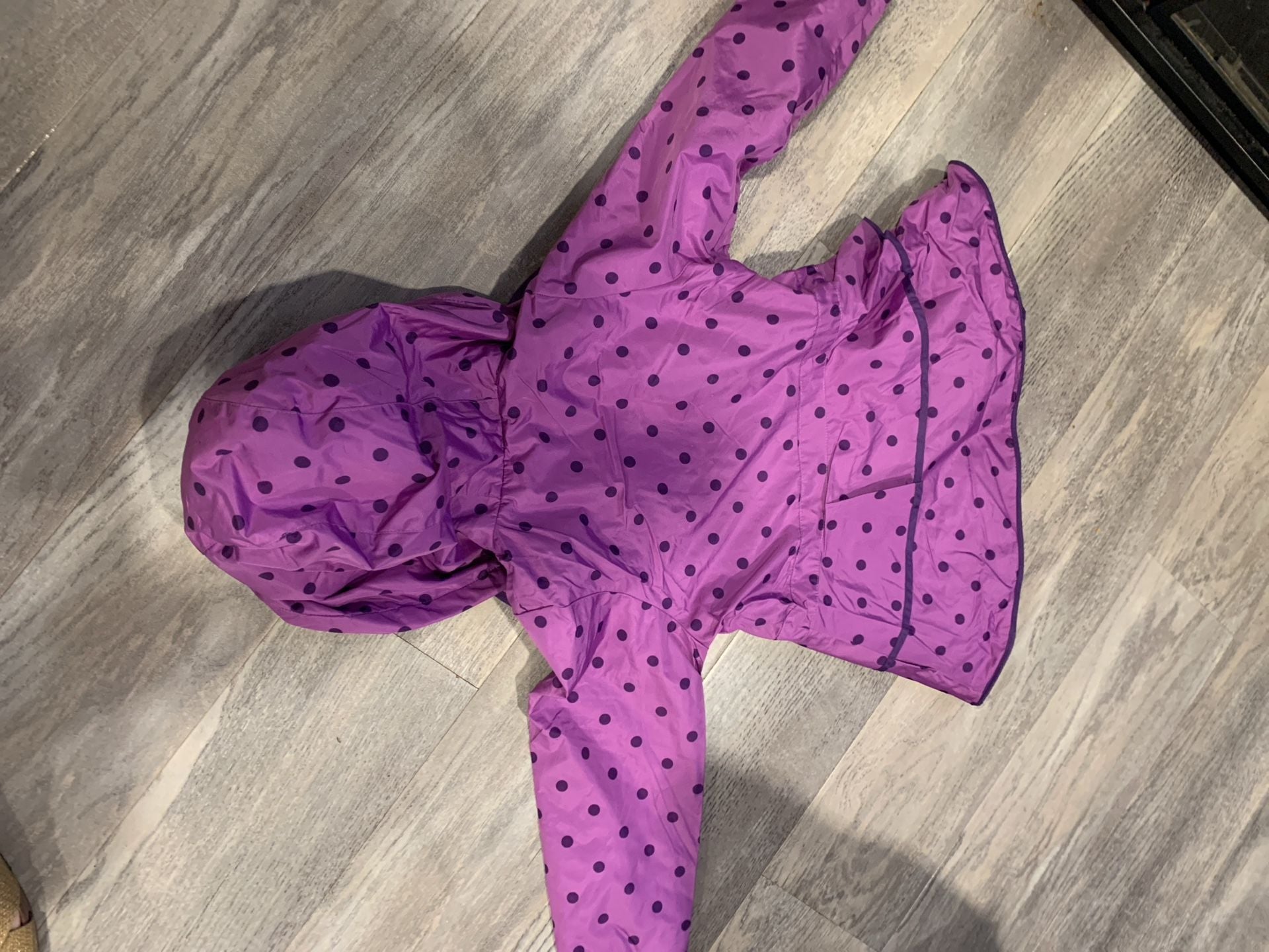 London Fog Raincoat Jacket Size 6 Purple Polka Dot Hooded Fleece Lined 6