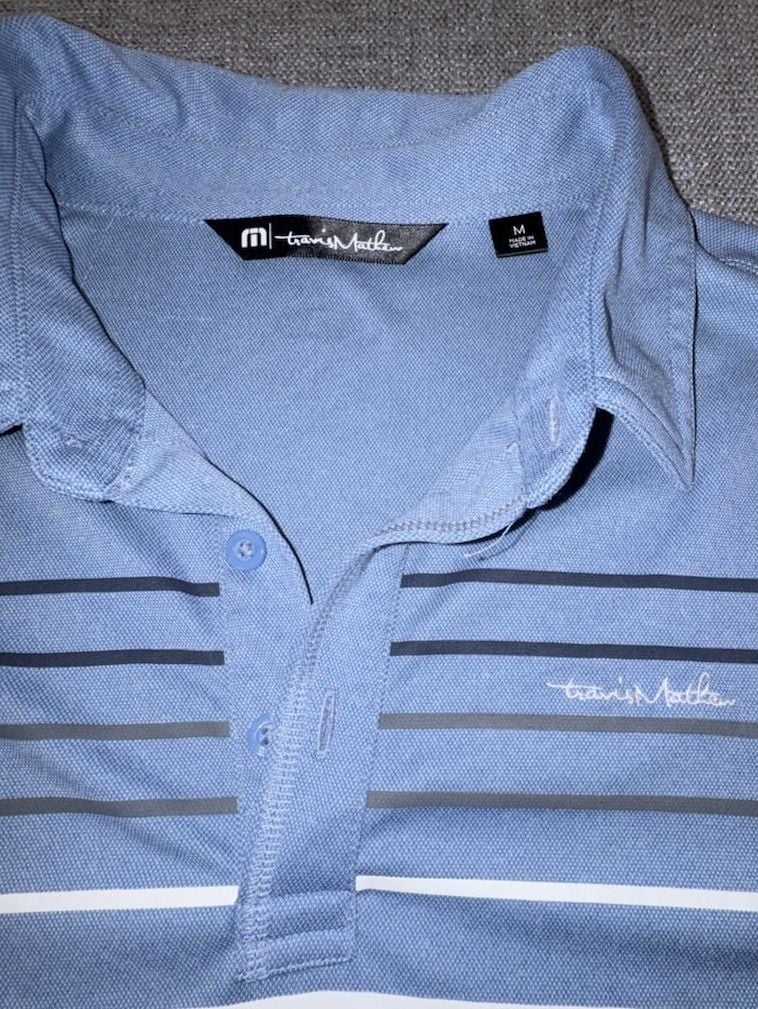 TravisMathew Coto Performance Chest Stripe Polo Size M Blue Golf 3