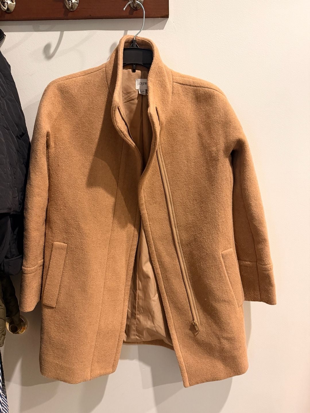 J.Crew Lodge Coat Size 00 Italian Stadium-Cloth Wool Heather Acorn Zip 7
