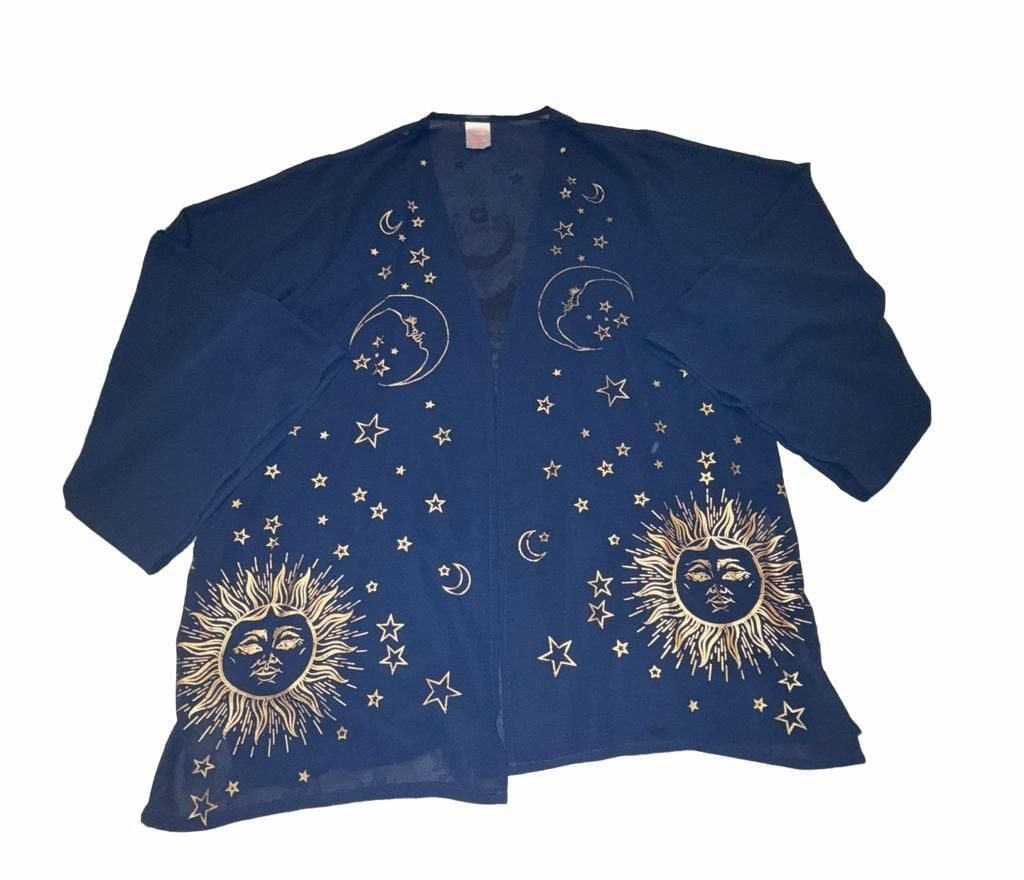 Celestial Sun Moon Sheer Kimono Whimsigoth Witchy Cardigan S 3