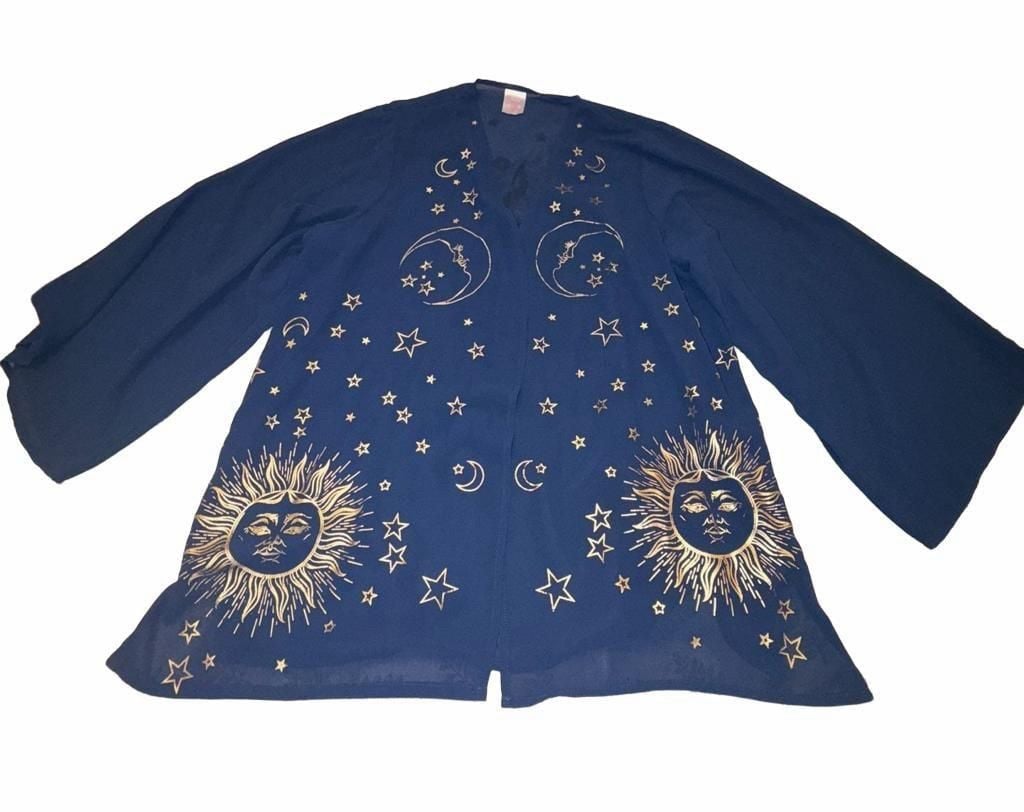 Celestial Sun Moon Sheer Kimono Whimsigoth Witchy Cardigan S 2