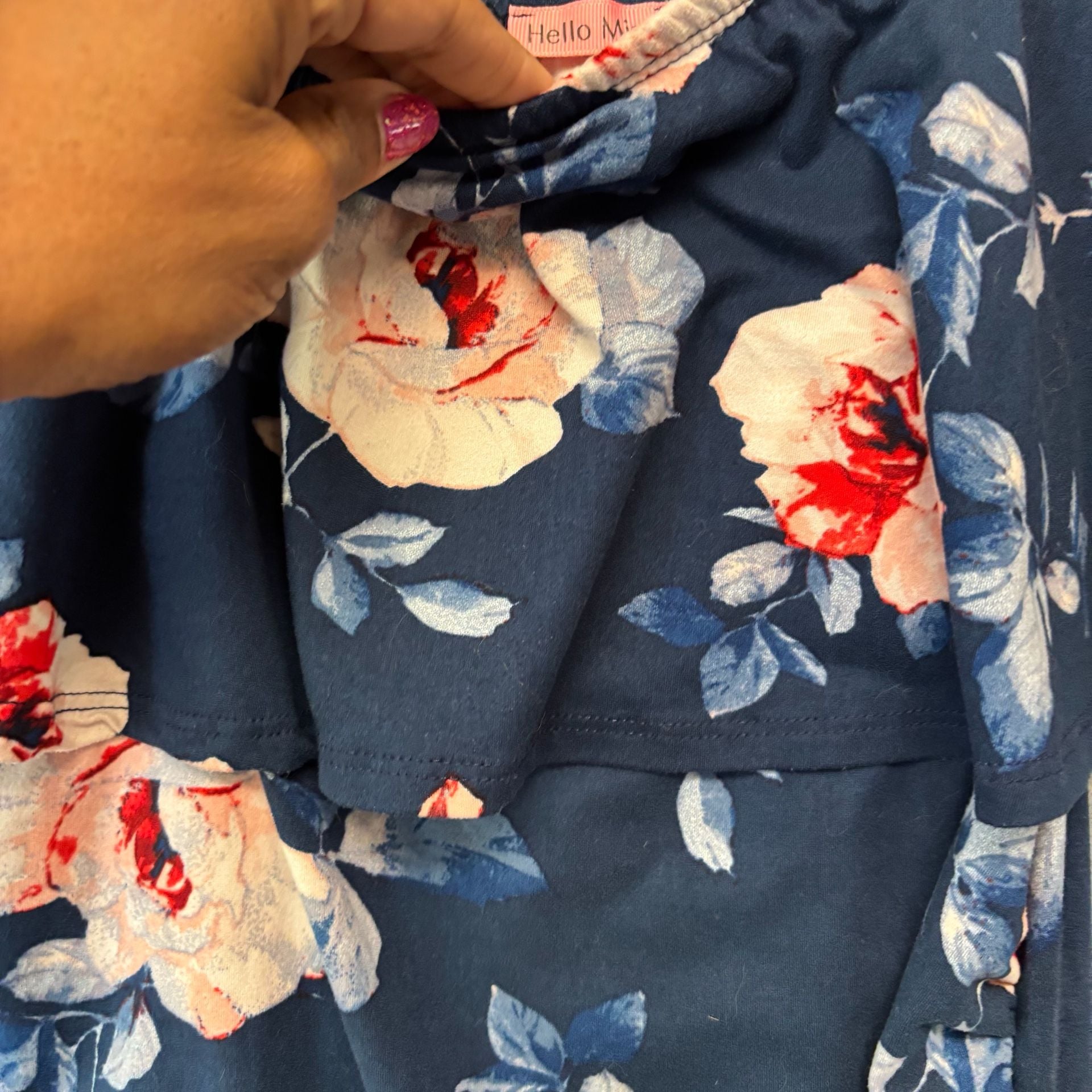 Hello Miz Off Shoulder Ruffle Maternity Dress Size S Navy Floral 5