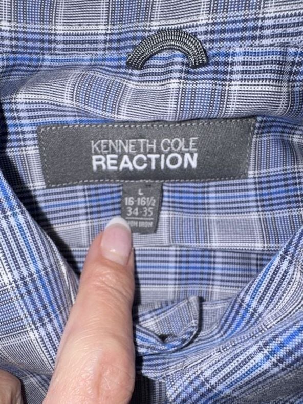 Kenneth Cole Reaction Dress Shirt Size 16-16.5 34-35 Blue Plaid Non-Iron 3