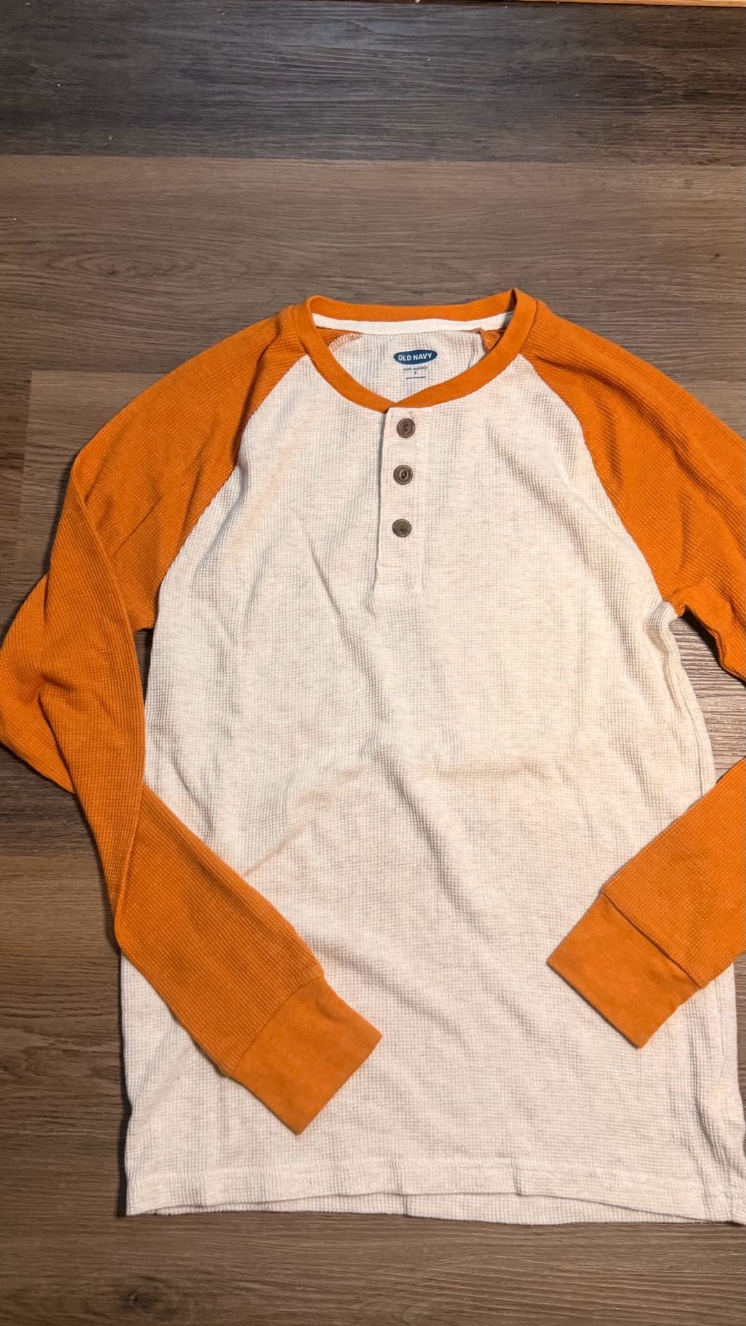 Old Navy Soft-Washed Thermal Henley Size S Orange Cream Raglan Long Sleeve 4