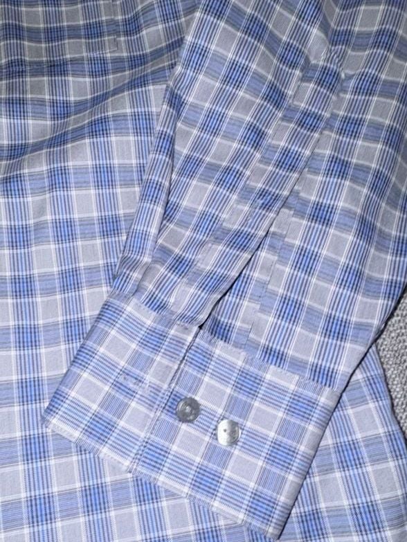 Kenneth Cole Reaction Dress Shirt Size 16-16.5 34-35 Blue Plaid Non-Iron 5