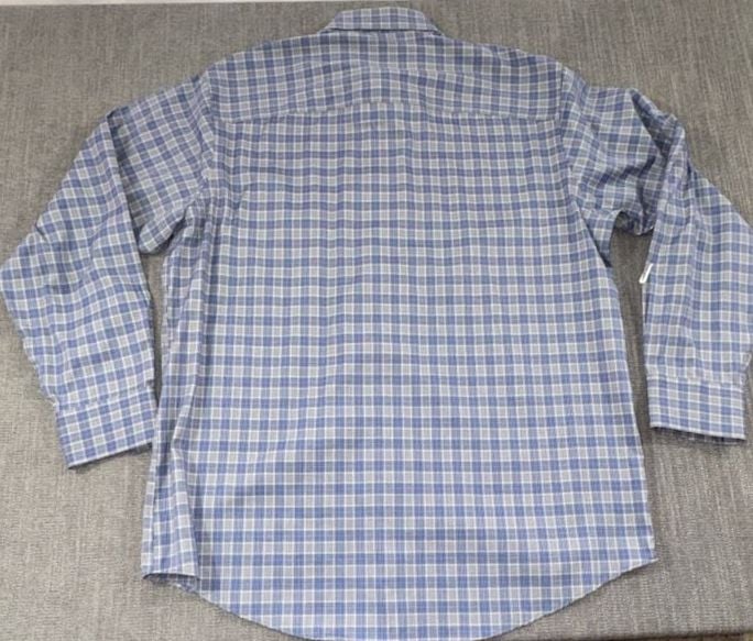 Kenneth Cole Reaction Dress Shirt Size 16-16.5 34-35 Blue Plaid Non-Iron 6