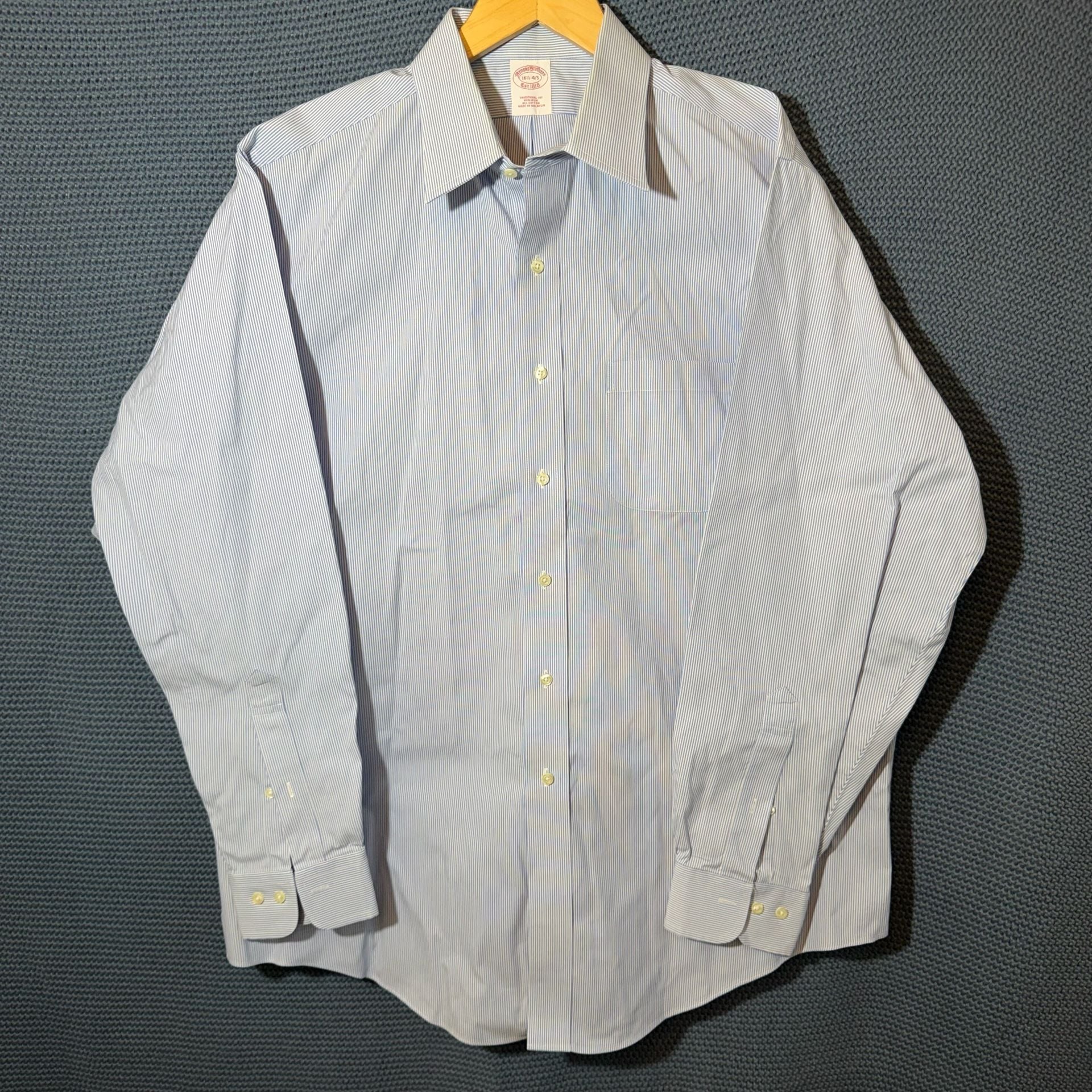 Brooks Brothers Dress Shirt Size 16.5-4/5 Blue White Striped Non-Iron 2