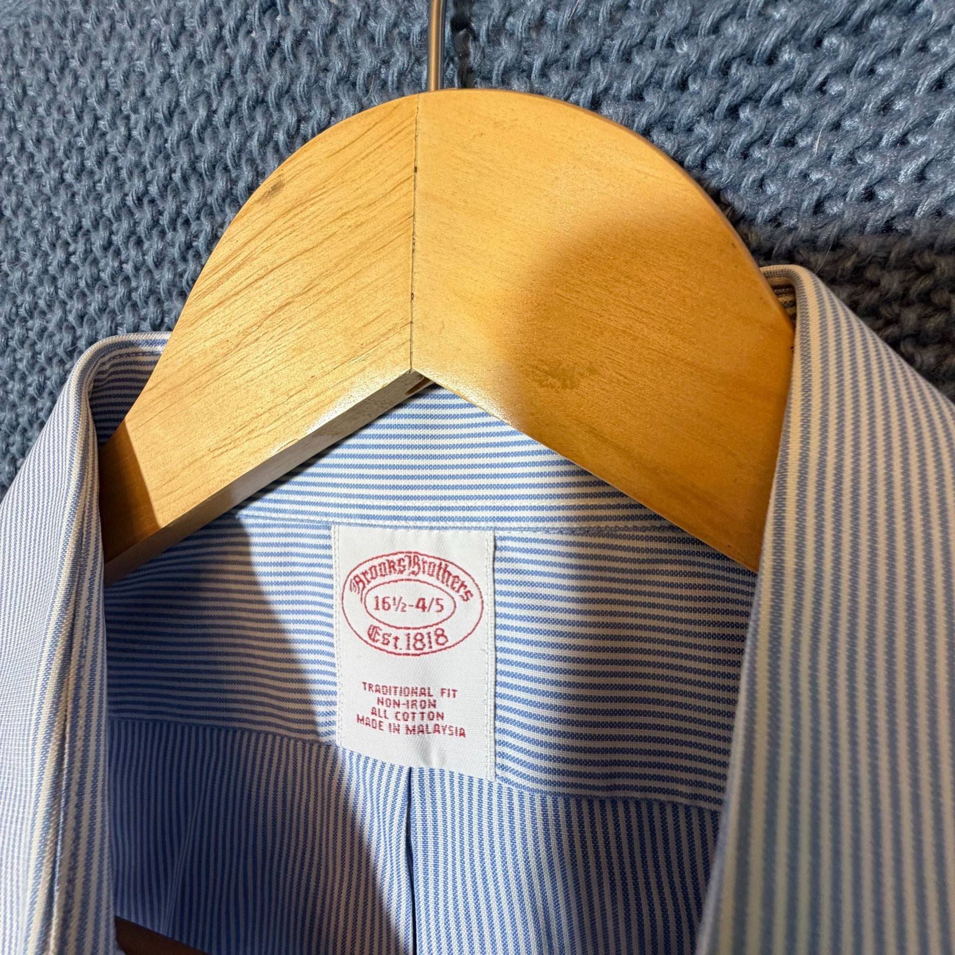 Brooks Brothers Dress Shirt Size 16.5-4/5 Blue White Striped Non-Iron 5