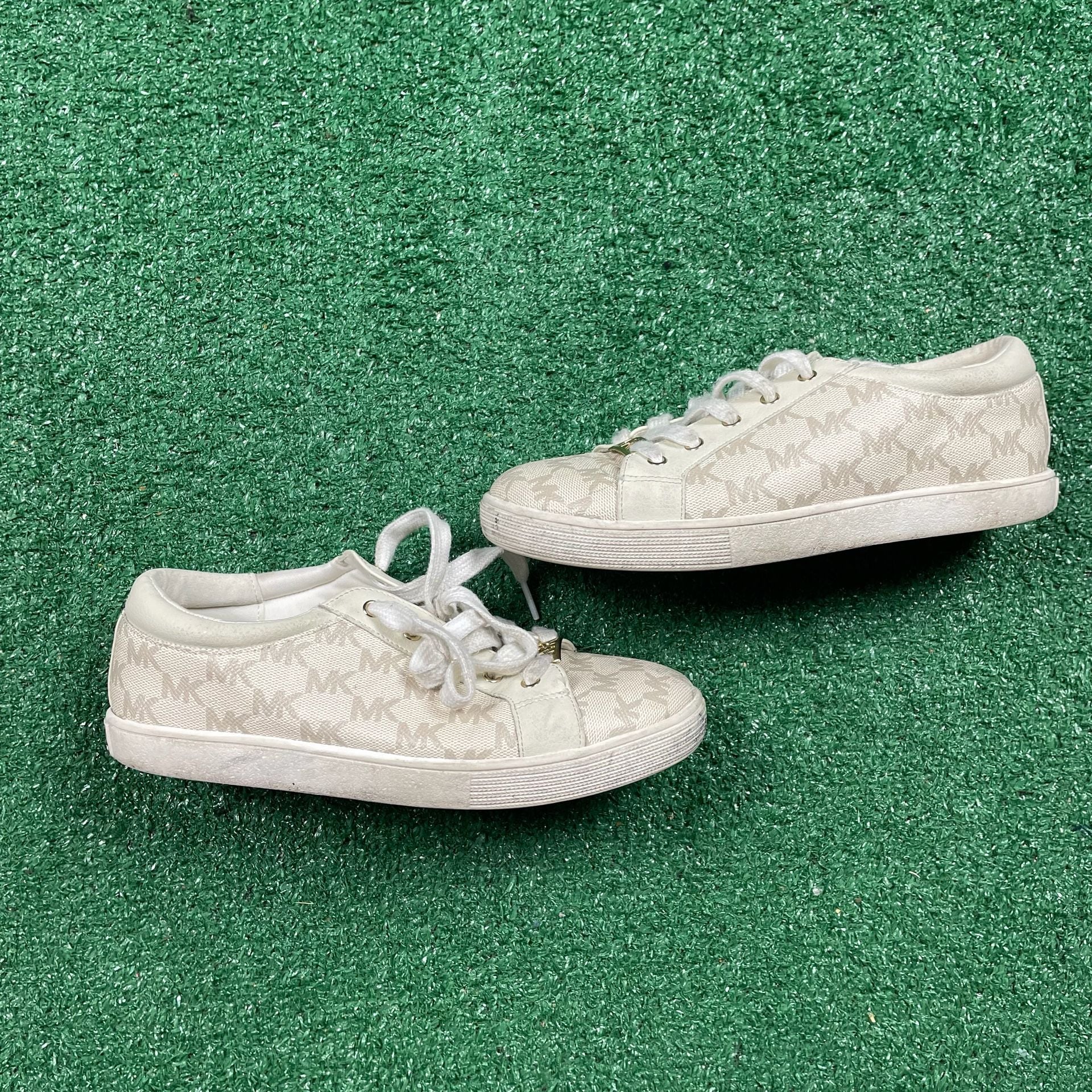 Michael Kors Finola Charm Sneakers Size 4 White Logo Canvas 2