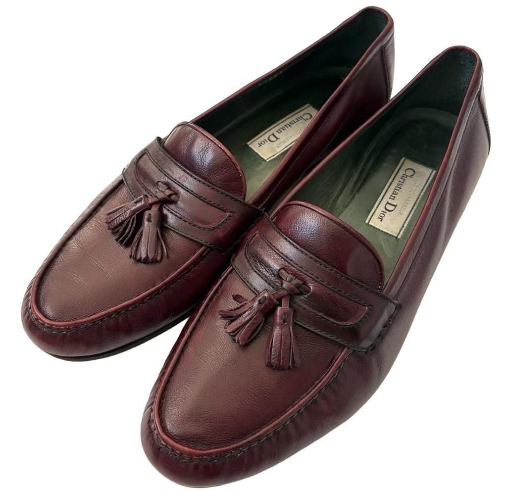Christian Dior Tassel Loafers Size 12 D Burgundy Leather Dress Shoes 7