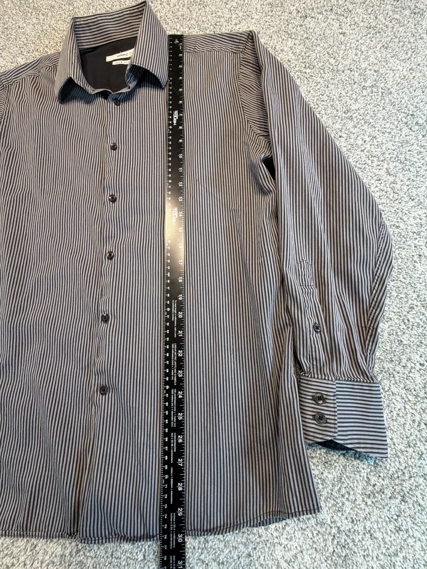 Parc 81 Mens Slim Fit Gray/Black/White Striped Button Down Long Sleeve Shirt L 4