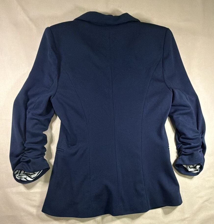 41 Hawthorn Blazer Size M Navy Blue Ruched 3/4 Sleeve Knit 7