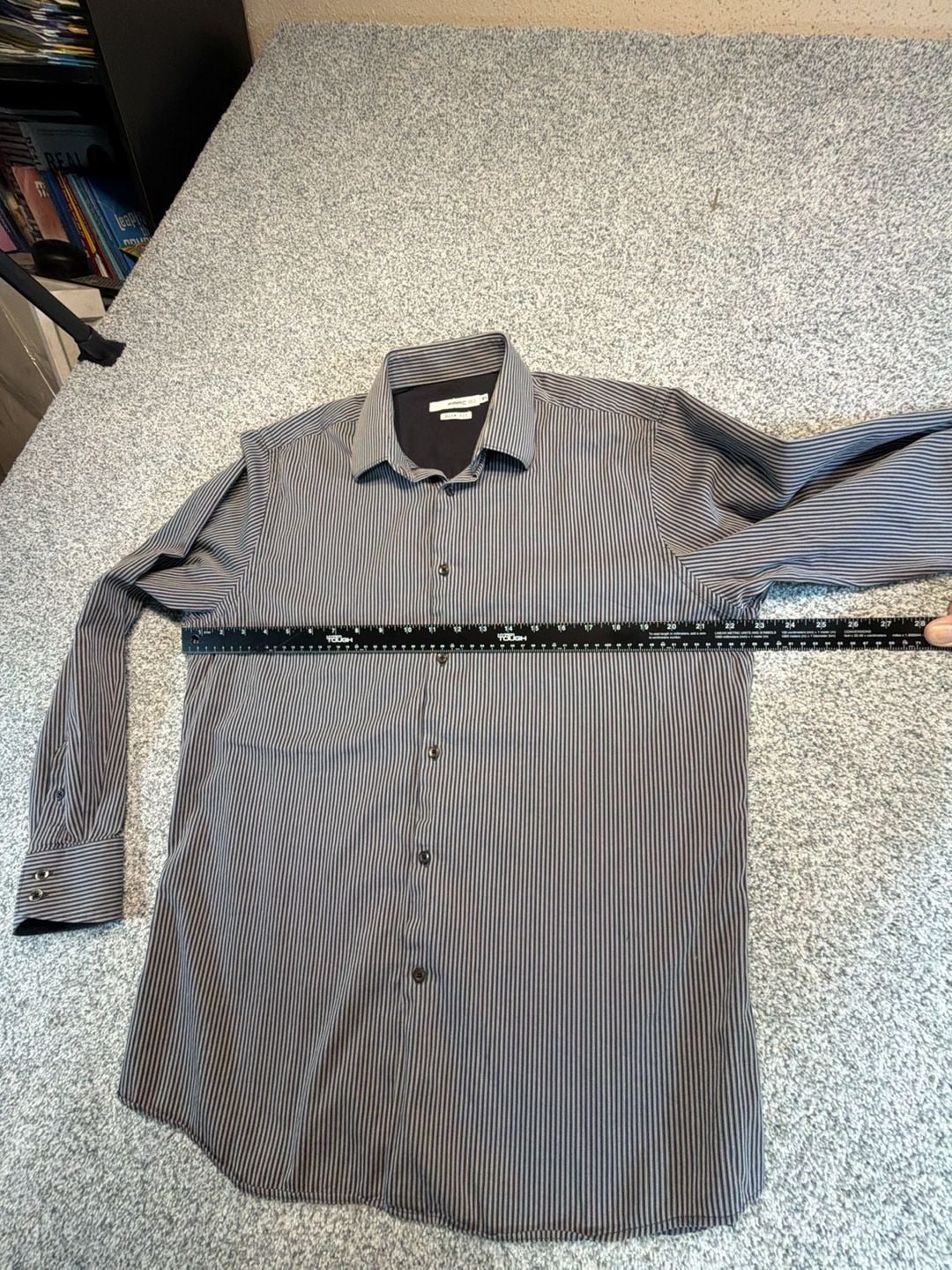 Parc 81 Mens Slim Fit Gray/Black/White Striped Button Down Long Sleeve Shirt L 5