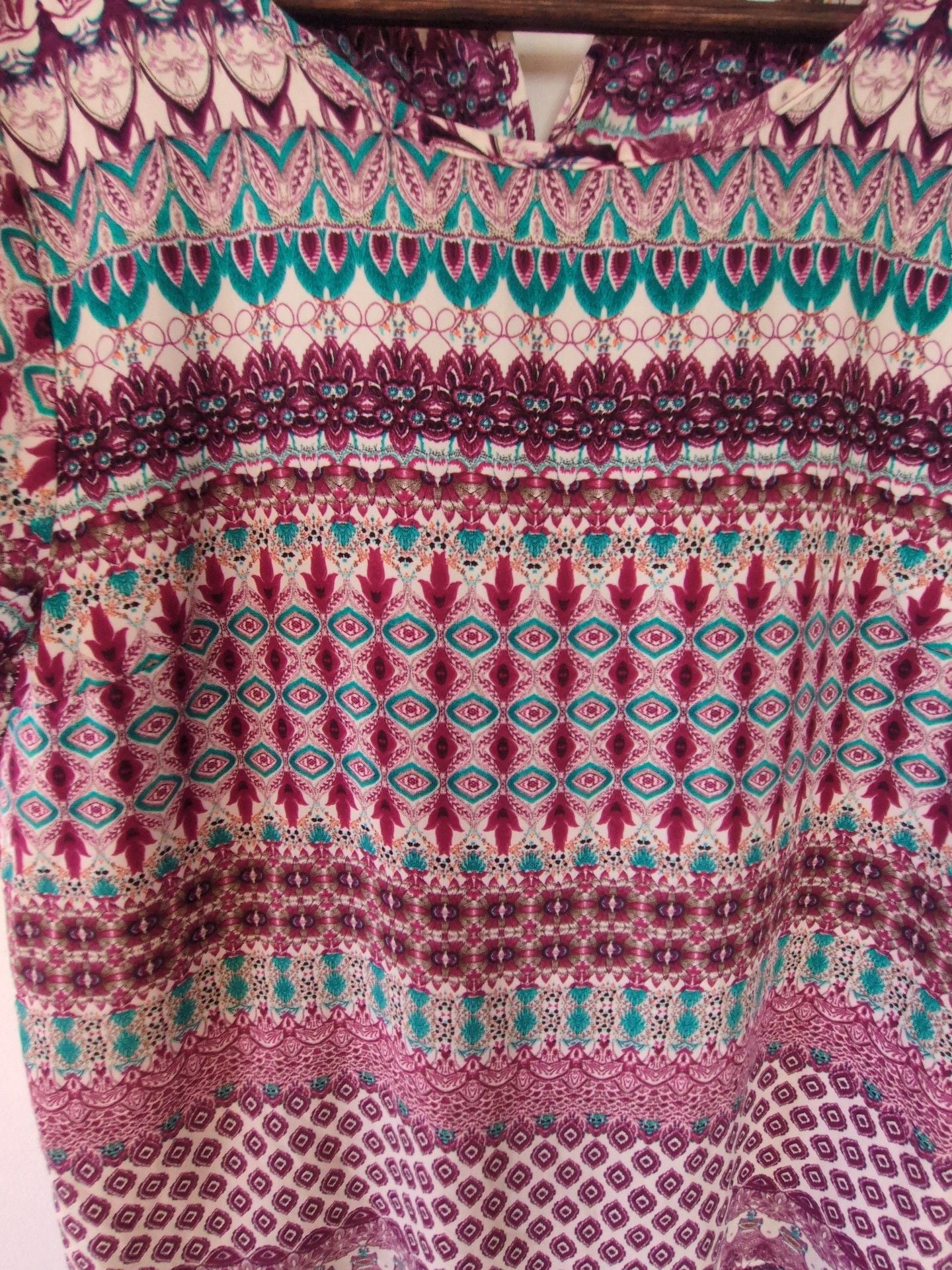 Renee Short Sleeve Blouse Size M Multicolor Boho Print 3