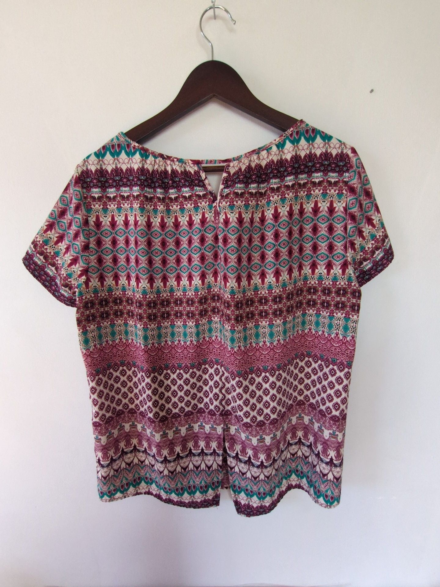 Renee Short Sleeve Blouse Size M Multicolor Boho Print 4